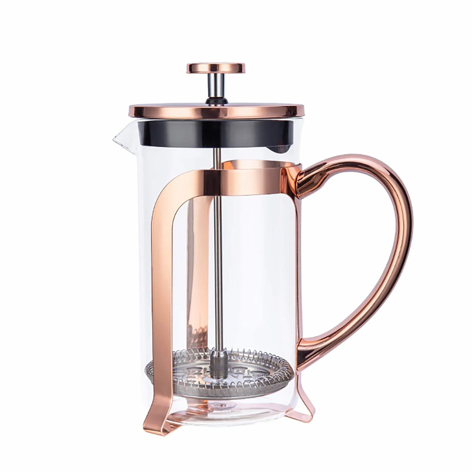 QWEASDF Rosa de Oro Cafetera Resistente al Calor Vidrio borosilicato té del Acero Inoxidable de Fugas Triángulo Base trípode de 3 Niveles Filtration Systems Confort Mango