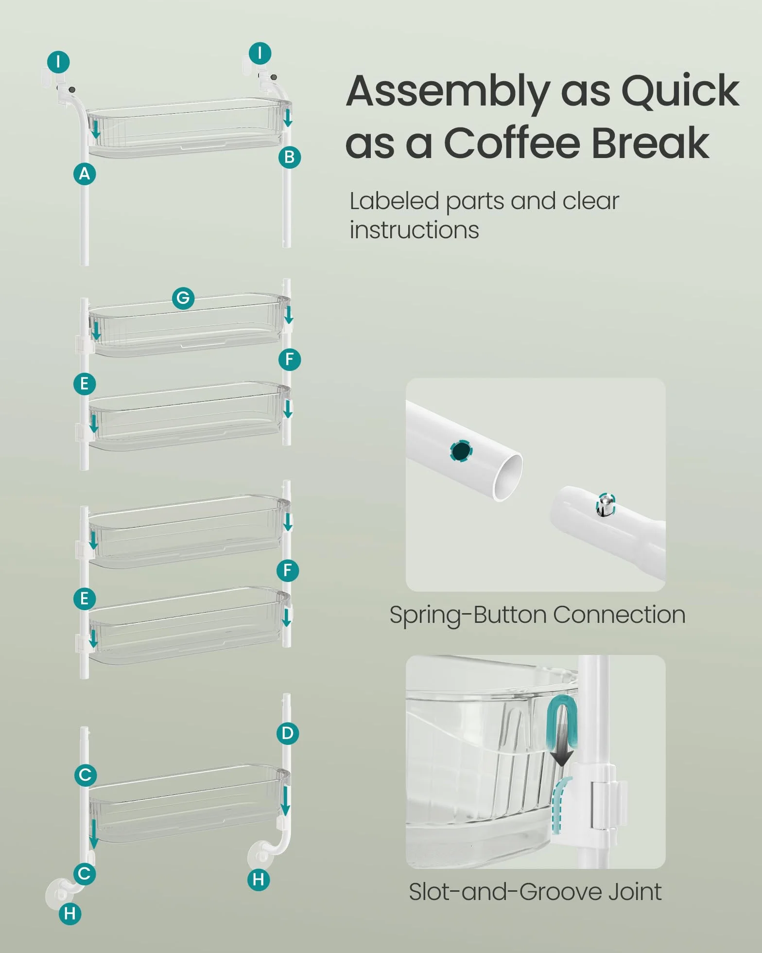 SONGMICS UKCS046WG01 - Organizador de despensa de cocina de 6 niveles con cestas altas ajustables, estante colgante para especias, para dormitorio, baño, lavandería, transparente