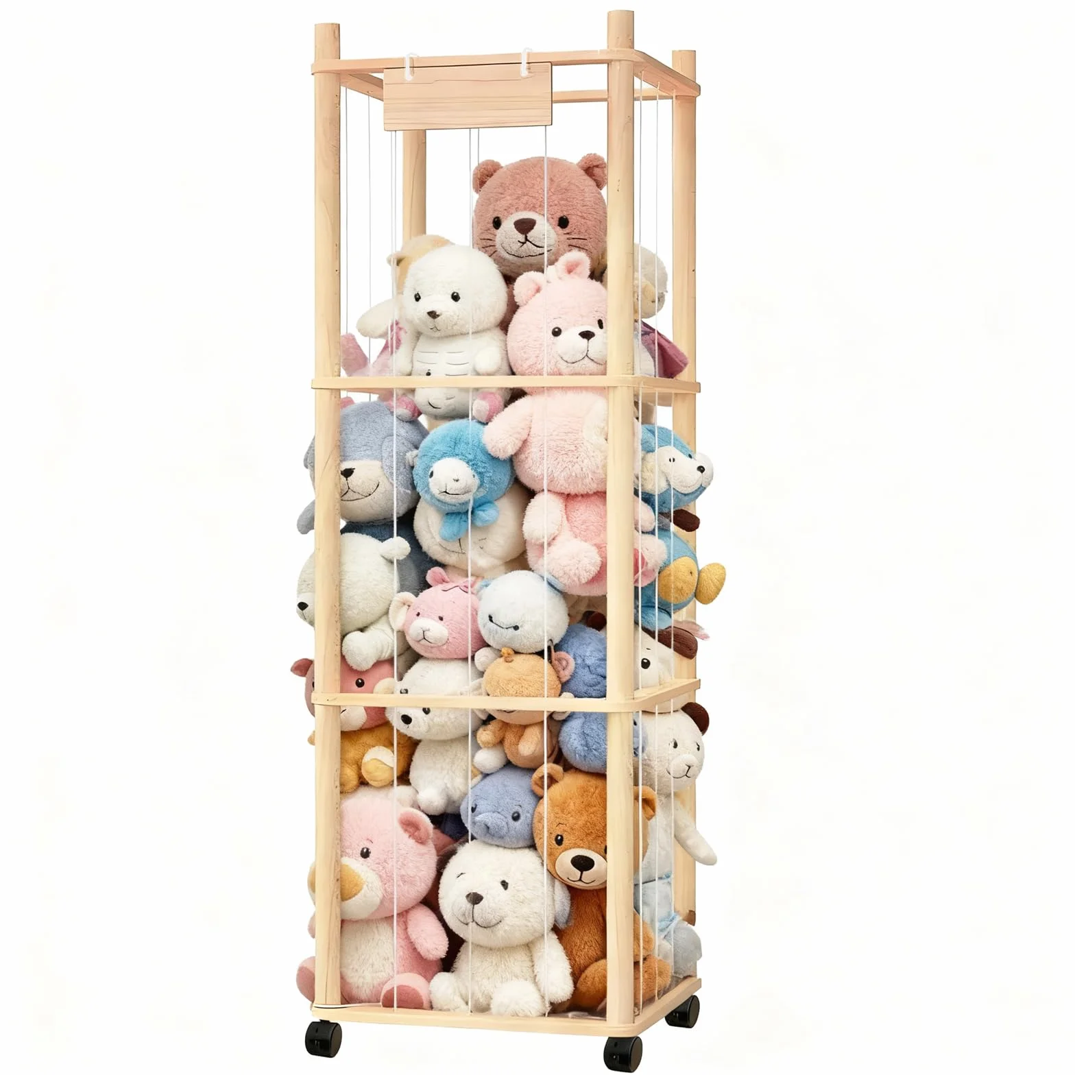 Organizador de Peluches de Madera con Ruedas 360° y Frenos Almacenamiento Juguetes Infantil
