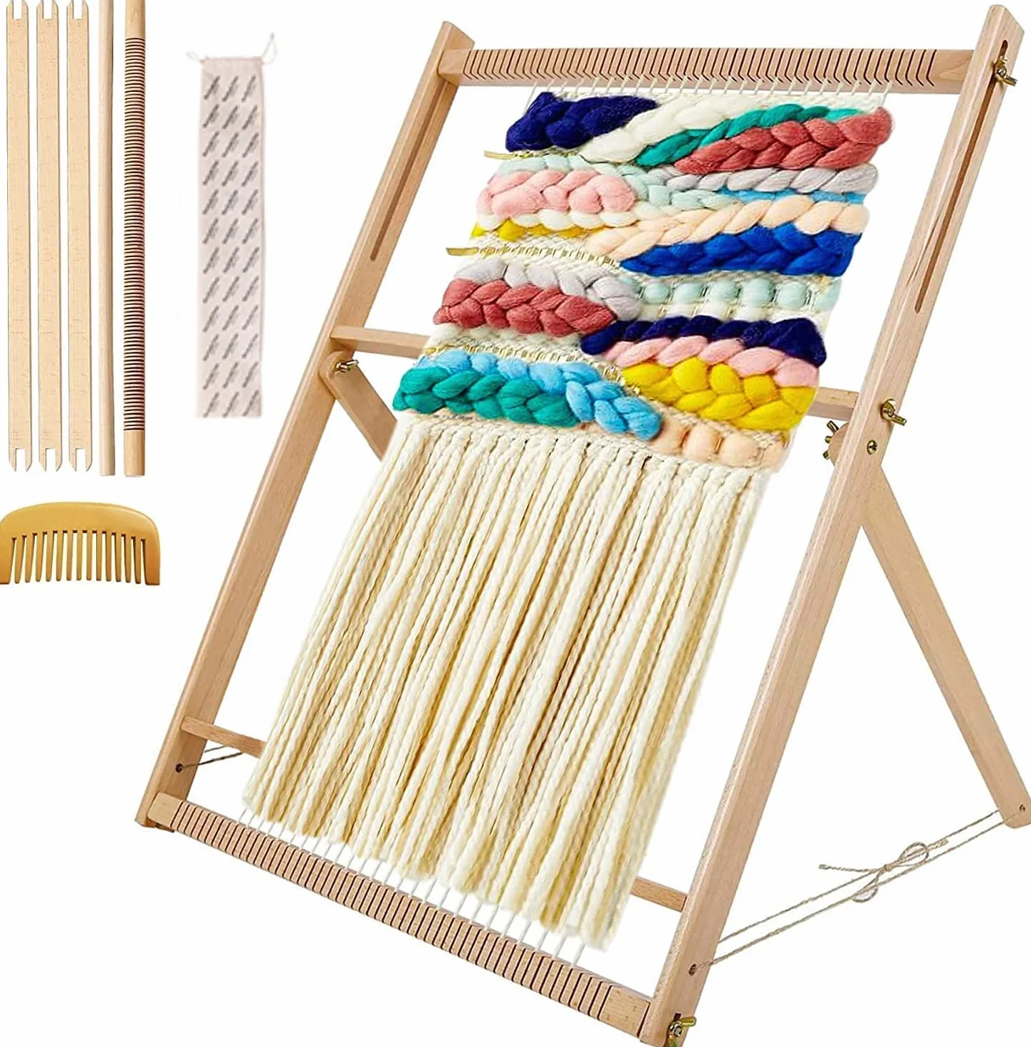 ROCKY&CHAO Marco grande para adultos, silla de tejido de madera, un accesorio para principiantes. Máquina de tejer adecuada para la fabricación de bufandas de lana o decoraciones de punto (60 x 50 cm)