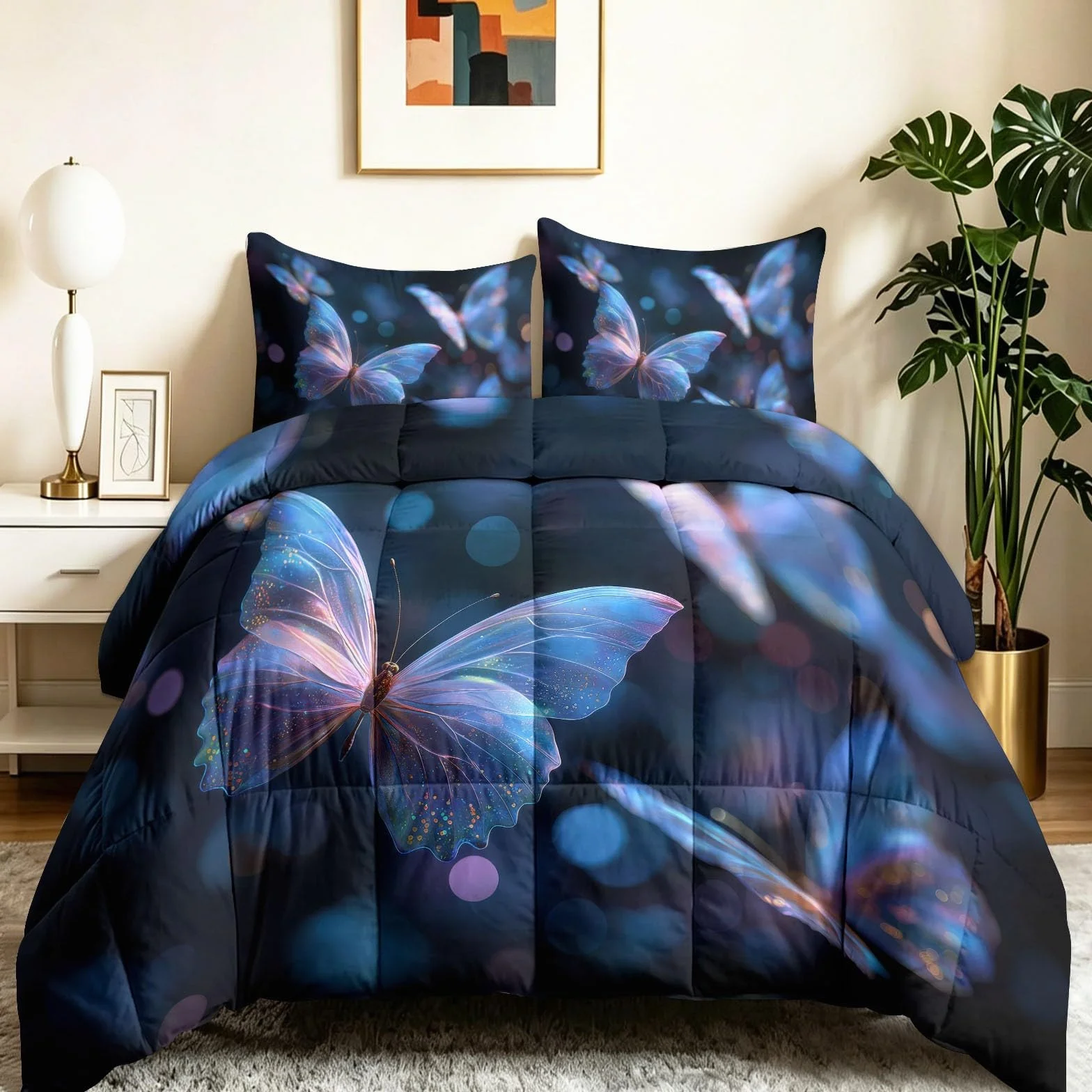 Edredón doble sin funda de edredón de 4,5 tog, edredón de verano con estampado de fantasía de insectos con funda de almohada a juego, mariposa brillante de ensueño, manta de verano ligera, lavable a
