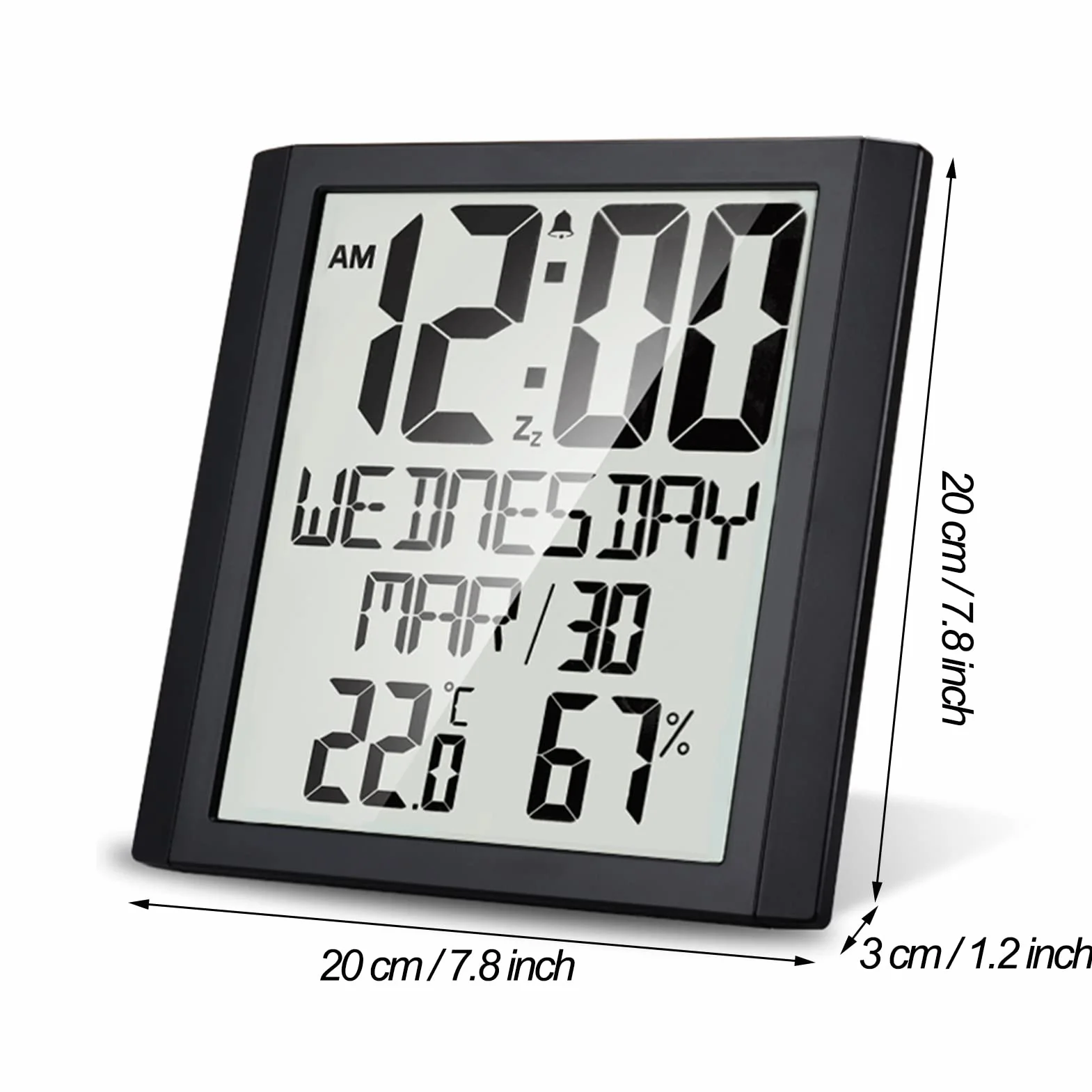 ThreeH Reloj Digital de Pared Reloj de Escritorio con Temperatura Humedad Fecha Semana Gran Pantalla Calendario Despertador a Pilas Mayores