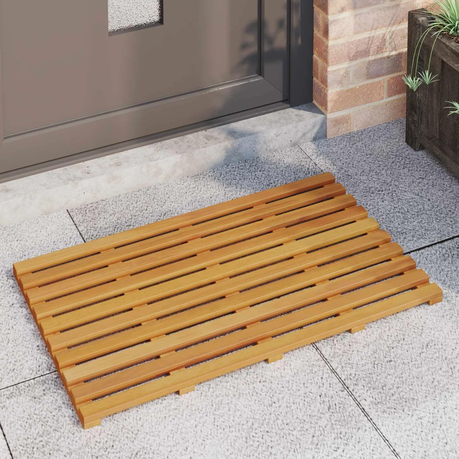 Alfombra de baño de madera marrón lisa, 80 x 48 x 2,5 cm, antideslizante, diseño ventilado, secado rápido y absorbente, versátil alfombrilla de baño para ducha y WC