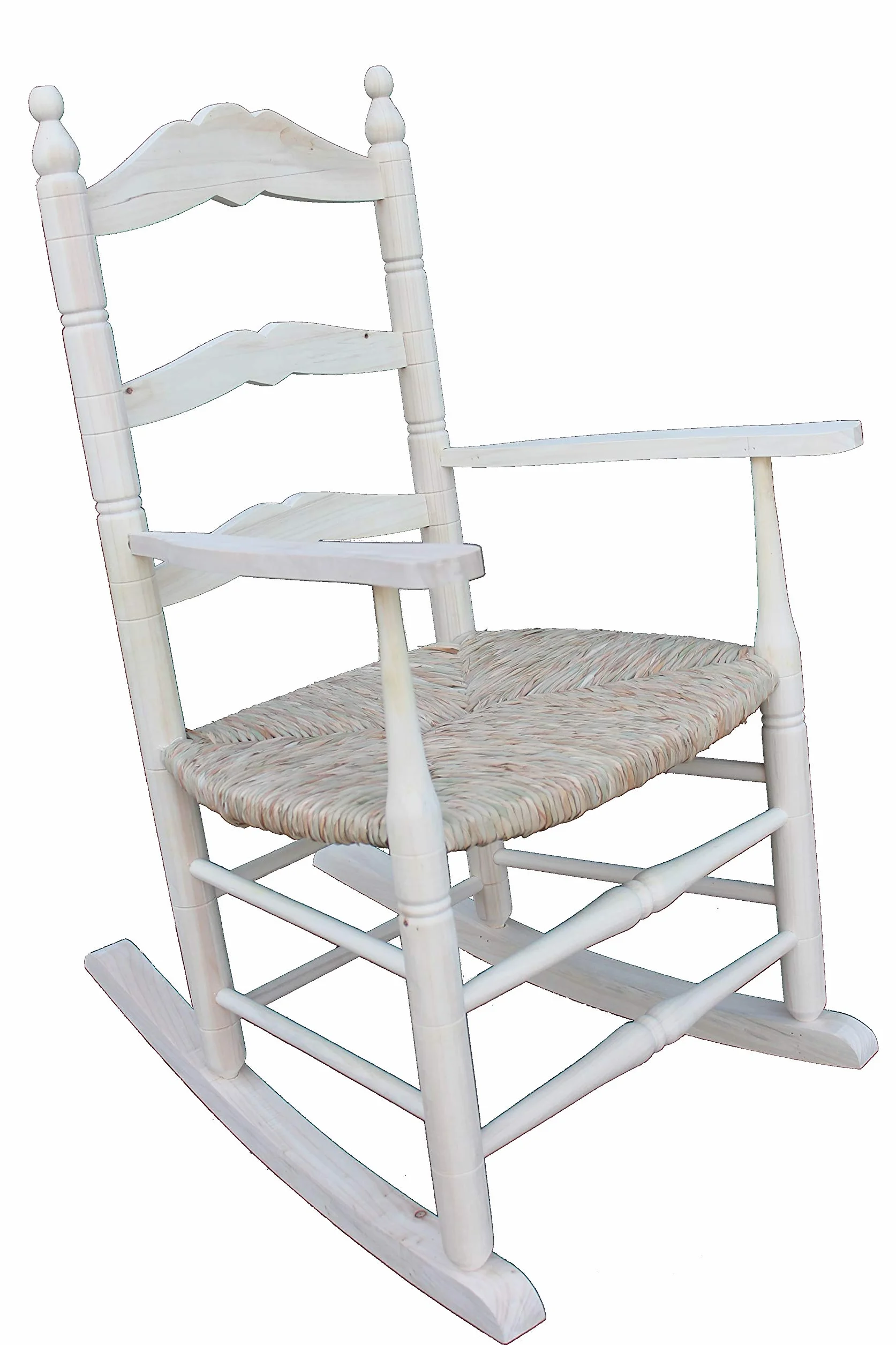 Mecedora de Lactancia con Asiento Tejido con Enea. Madera al Natural para Posterior Pintado.Asiento: 55×46 cm. Altura al Asiento: 45 cm. Altura Respaldo: 99 cm.