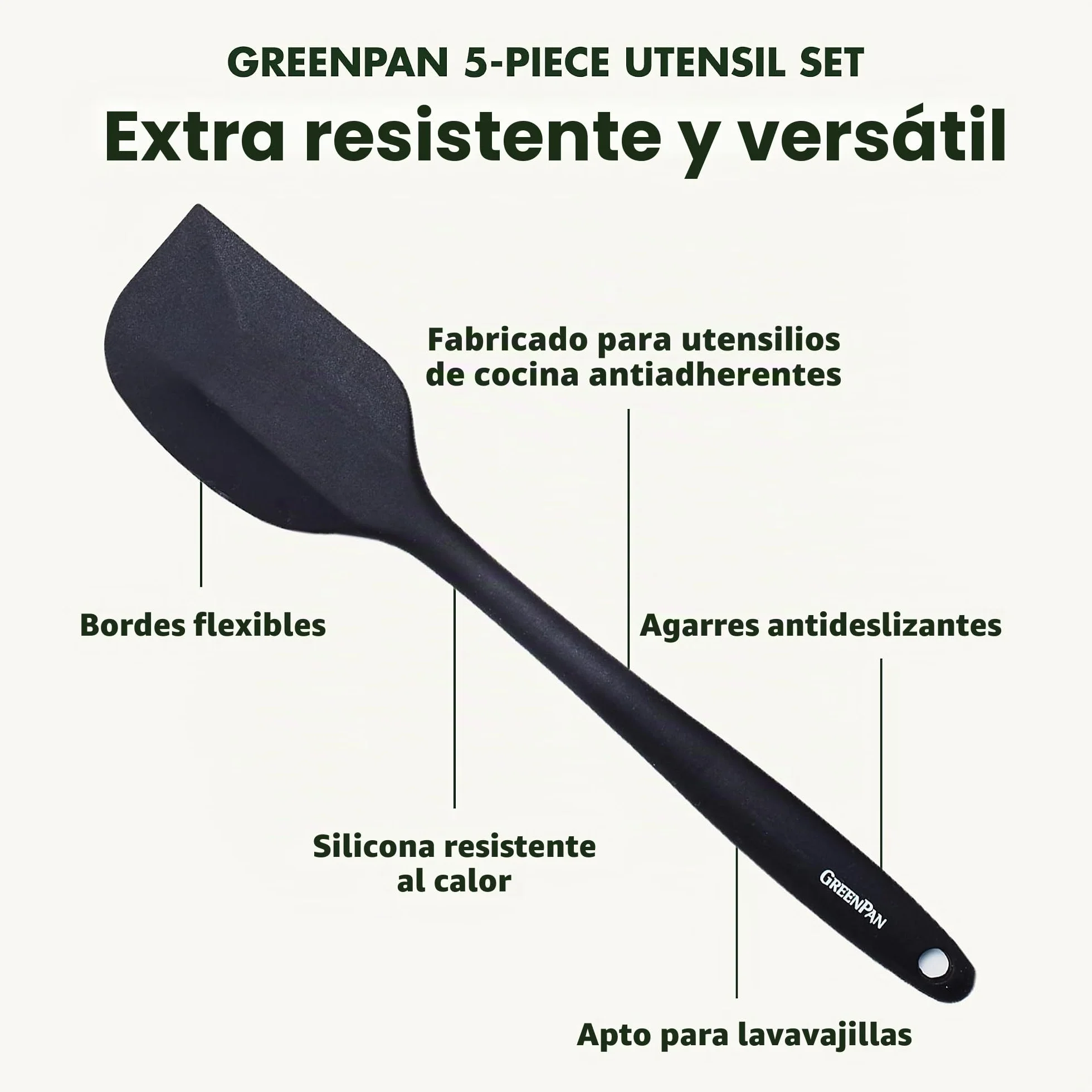 GreenPan Cooking Tools - Juego de utensilios de cocina (5 piezas), color negro