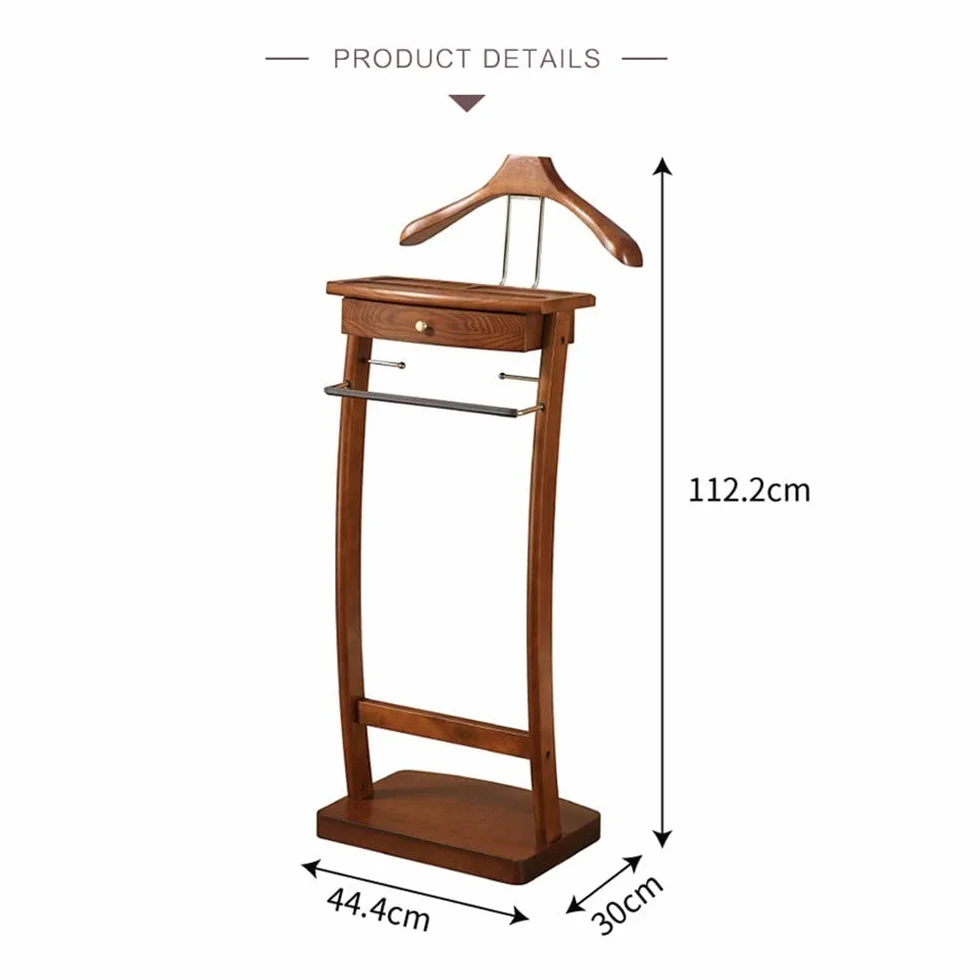 Galán de Noche de Madera, Galan de Noche Moderno con Estantes, Multifuncional Perchero con Cajones, Perchero para Ropa de Pie en el Suelo Hombro Ancho Curvo, para Dormitorio