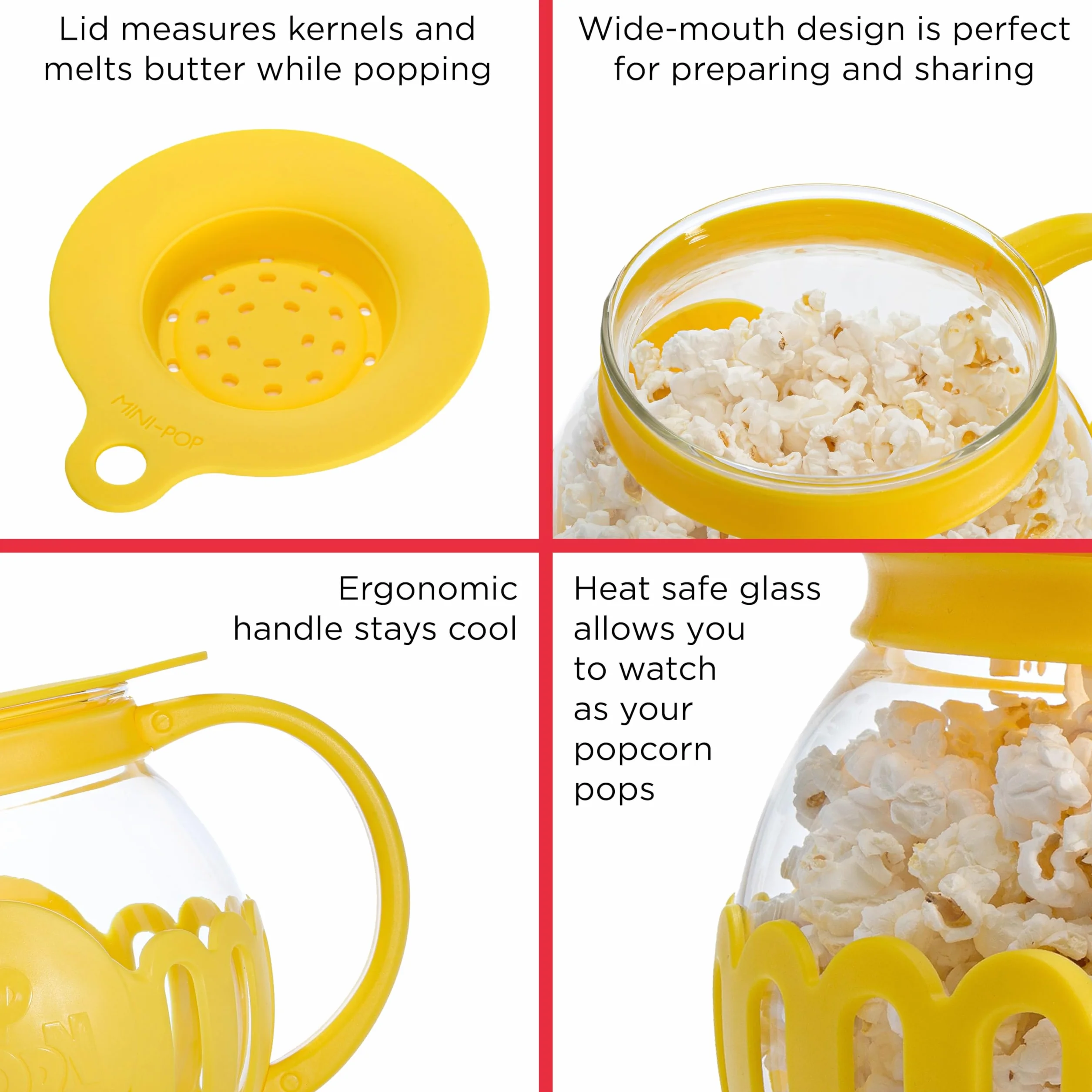 Ecolution Palomitas de maíz micropop patentadas para microondas, vidrio de borosilicato seguro para la temperatura, amarillo