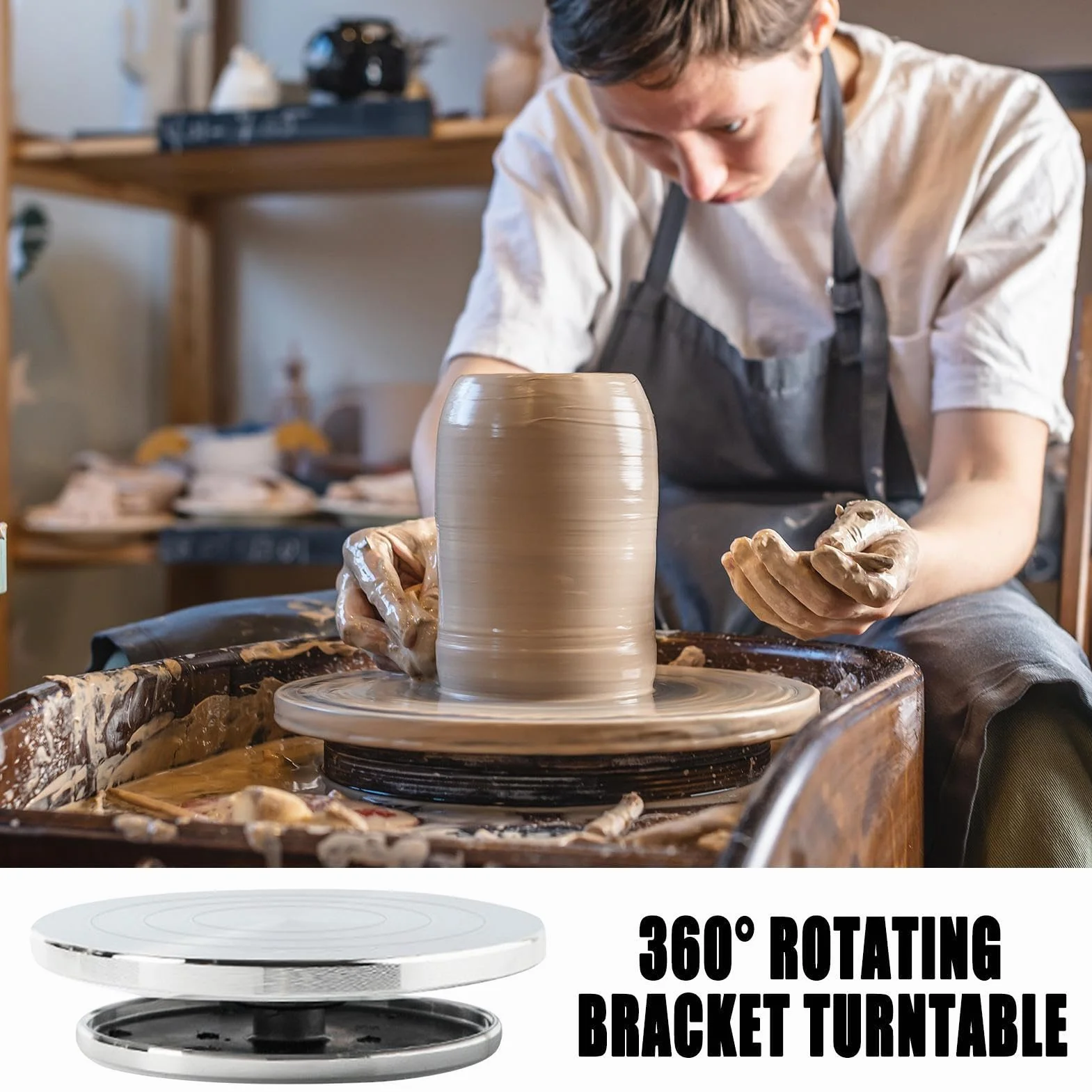Rueda de cerámica, tocadiscos de arcilla, soporte para esculpir, base de acero resistente, rotación suave de 360° para estudio, taller, aula y uso doméstico, 4.33 x 4.33 x 1.57 pulgadas