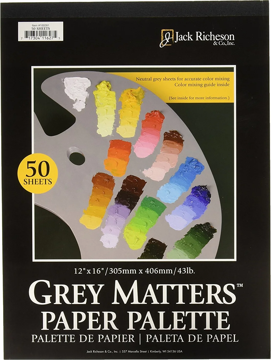 Jack Richeson Gris Asuntos Papel Paleta, 12 por 40,64 cm, 50 Hojas