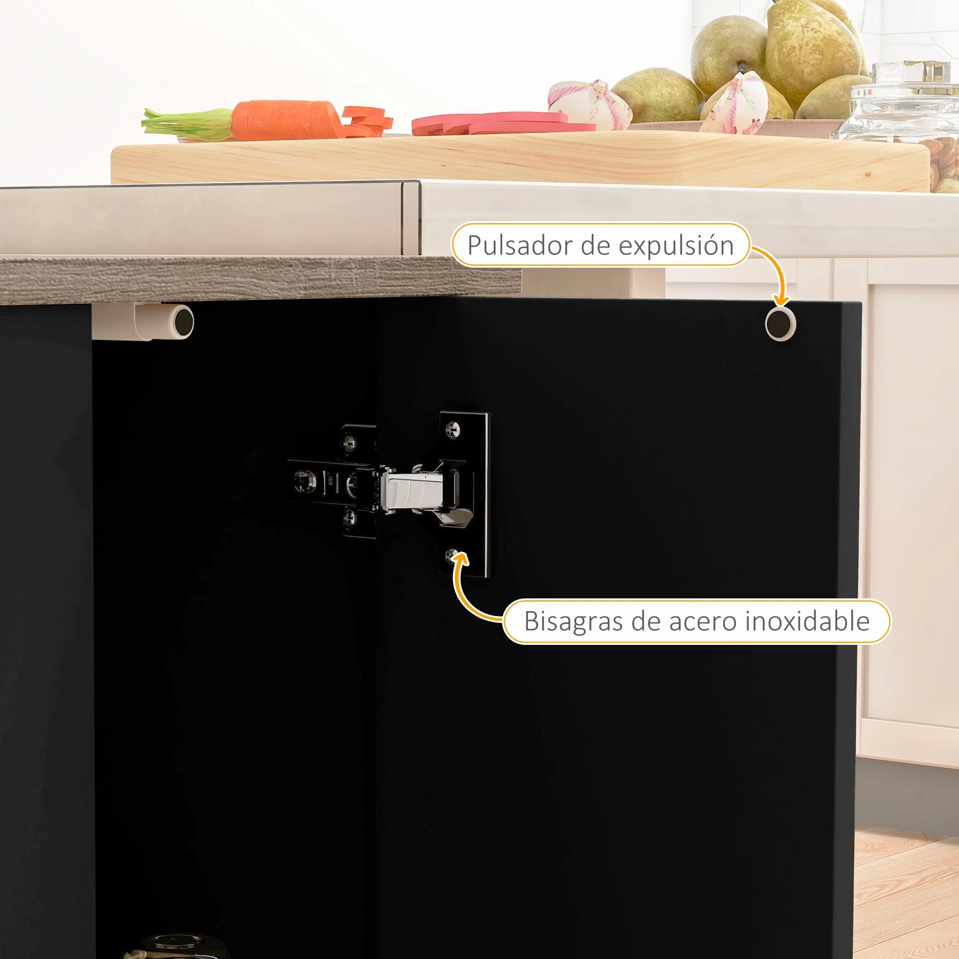 HOMCOM Isla de Cocina Mueble de Cocina con Estantes Ajustables 2 Estantes Abiertos y 2 Puertas Estilo Moderno Carga 100 kg 105x60x82 cm Negro y Roble