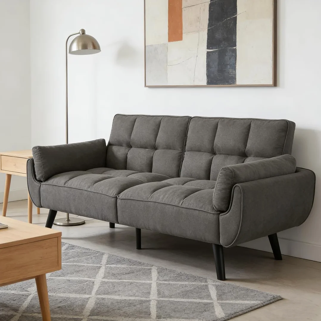 JIEXI sofá 3 plazas, Respaldo no Plegable, sofá de Lino, 191 x 83 cm, sofá Moderno con Patas de Madera Maciza, cómodo, Adecuado para salón y Dormitorio (Gris Oscuro)