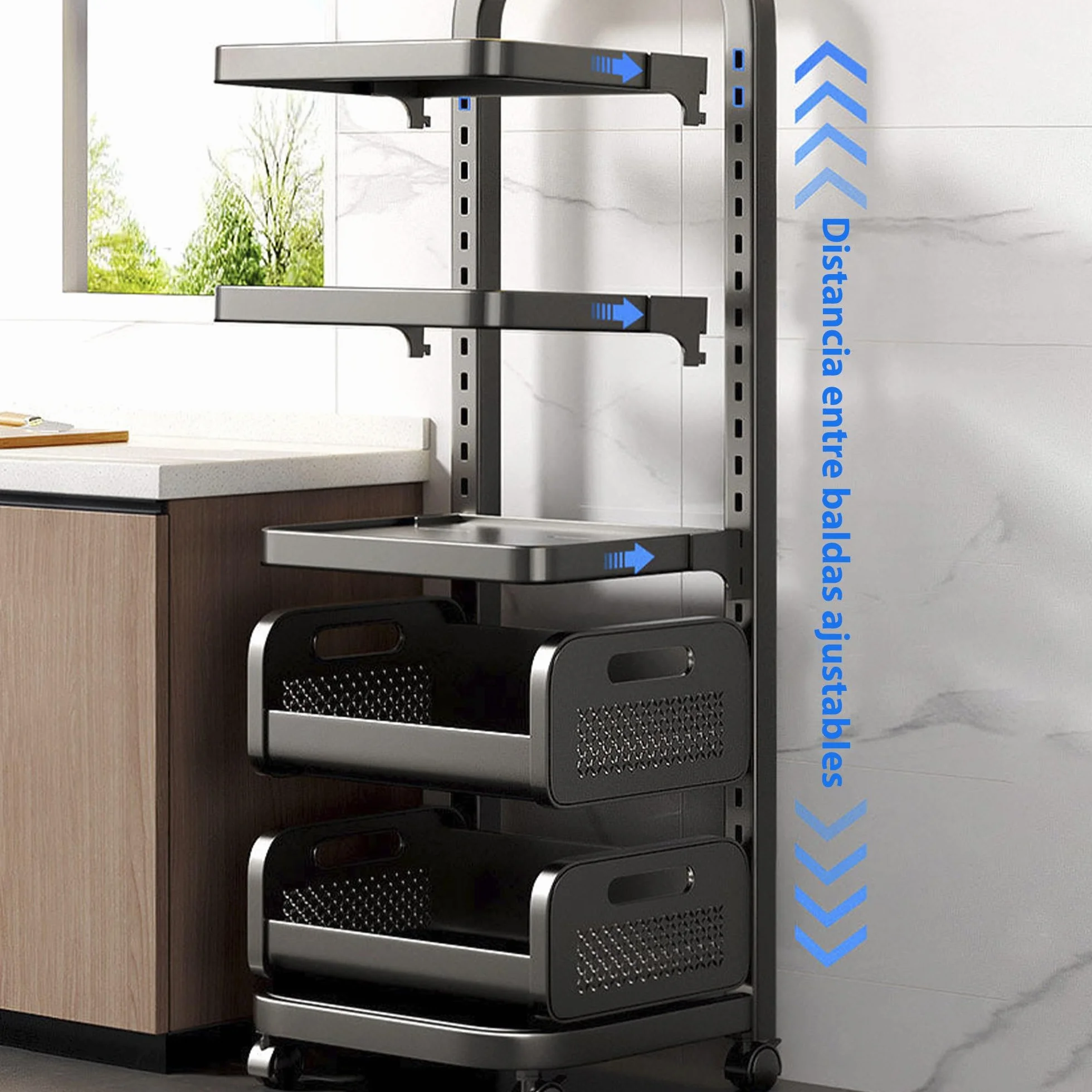 JOYBOS - Carrito de Almacenamiento Ajustable y con Ruedas 5 estantes