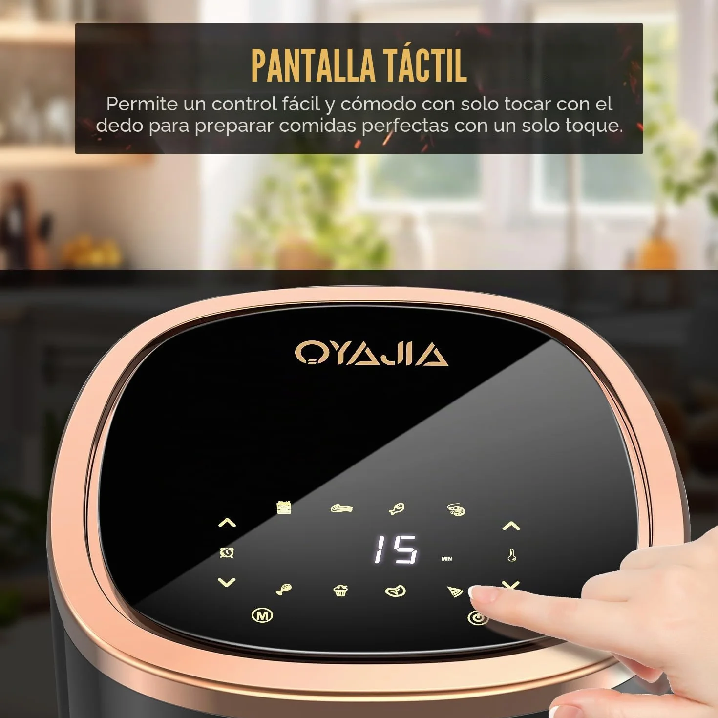 Freidora de aire caliente, 6 litros, airfryer con 8 programas, tecnología Rapid Air, pantalla táctil, ventana de visualización, apta para lavavajillas, freidora sin aceite, parrilla digital, horneado