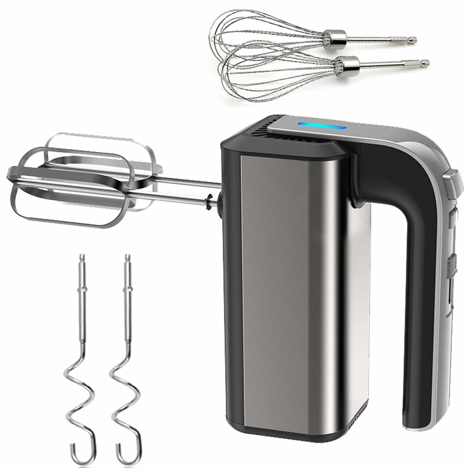 Batidora de Mano de Acero Inoxidable de 800 W, Batidora Eléctrica de 5 Velocidades Más Función Turbo, Batidora Batidora de Mano con 2 Ganchos Para Masa y 2 Batidores, Dos Varillas de 12 Alambres