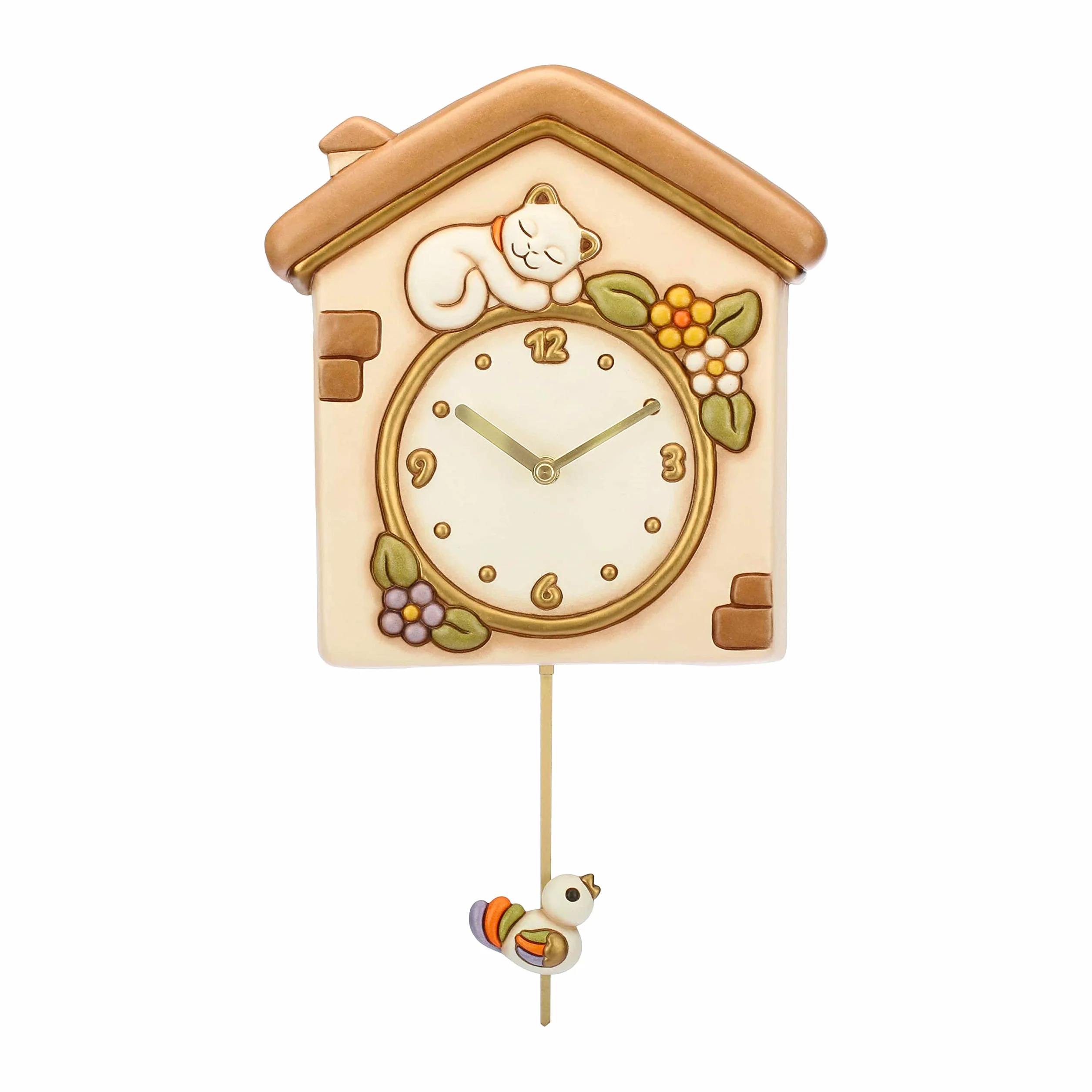 THUN Reloj de péndulo Gato y pájaro
