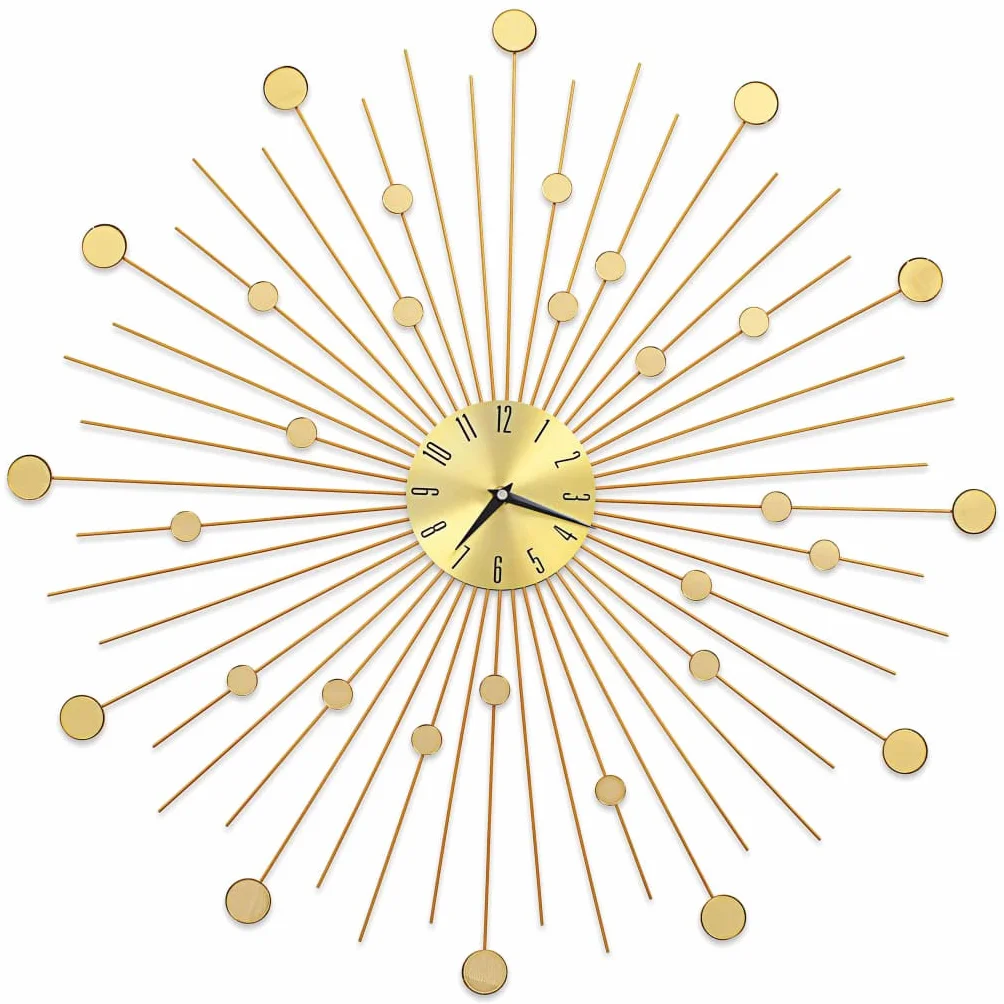 Reloj de pared de metal, 70 cm, dorado, con mecanismo de cuarzo, silencioso, analógico, apto para salón, cocina, oficina, pasillo, moderno, vintage, decoración de pared, diseño industrial