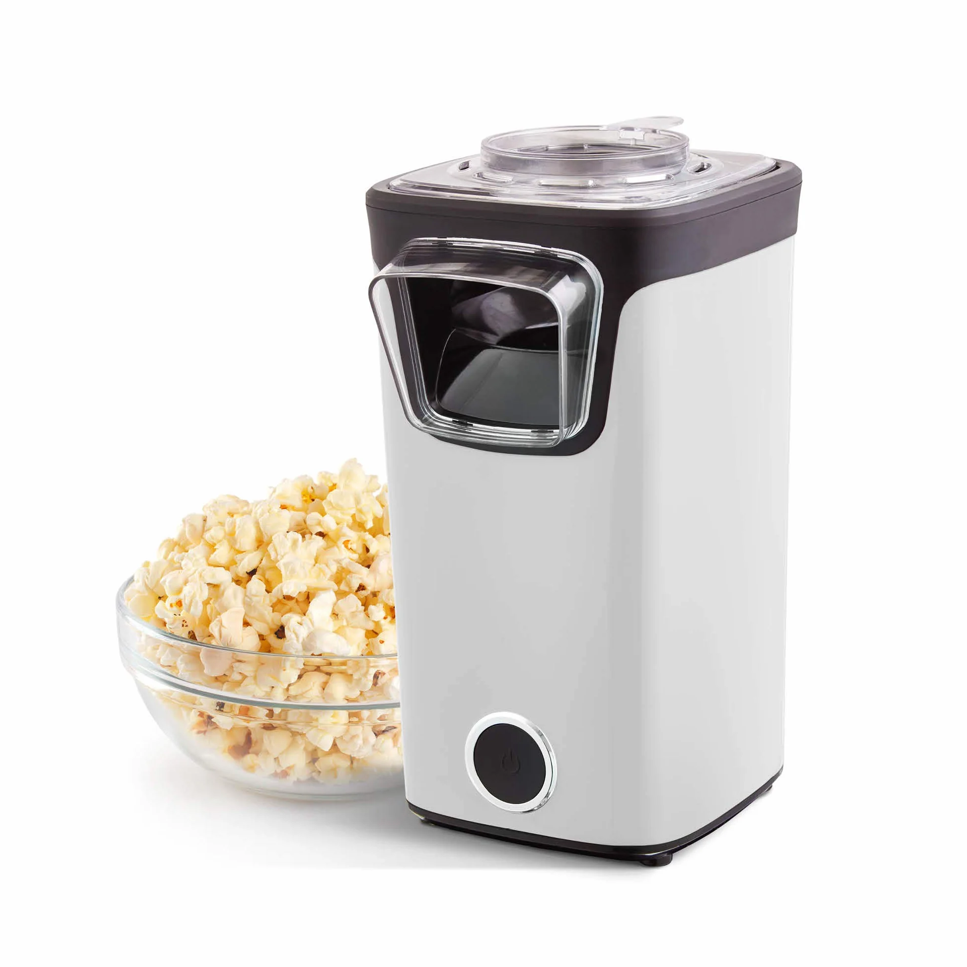 DASH Turbo POP - Máquina de palomitas de maíz con taza medidora a porción + mantequilla derretida, máquina de palomitas de maíz de 8 tazas, color blanco