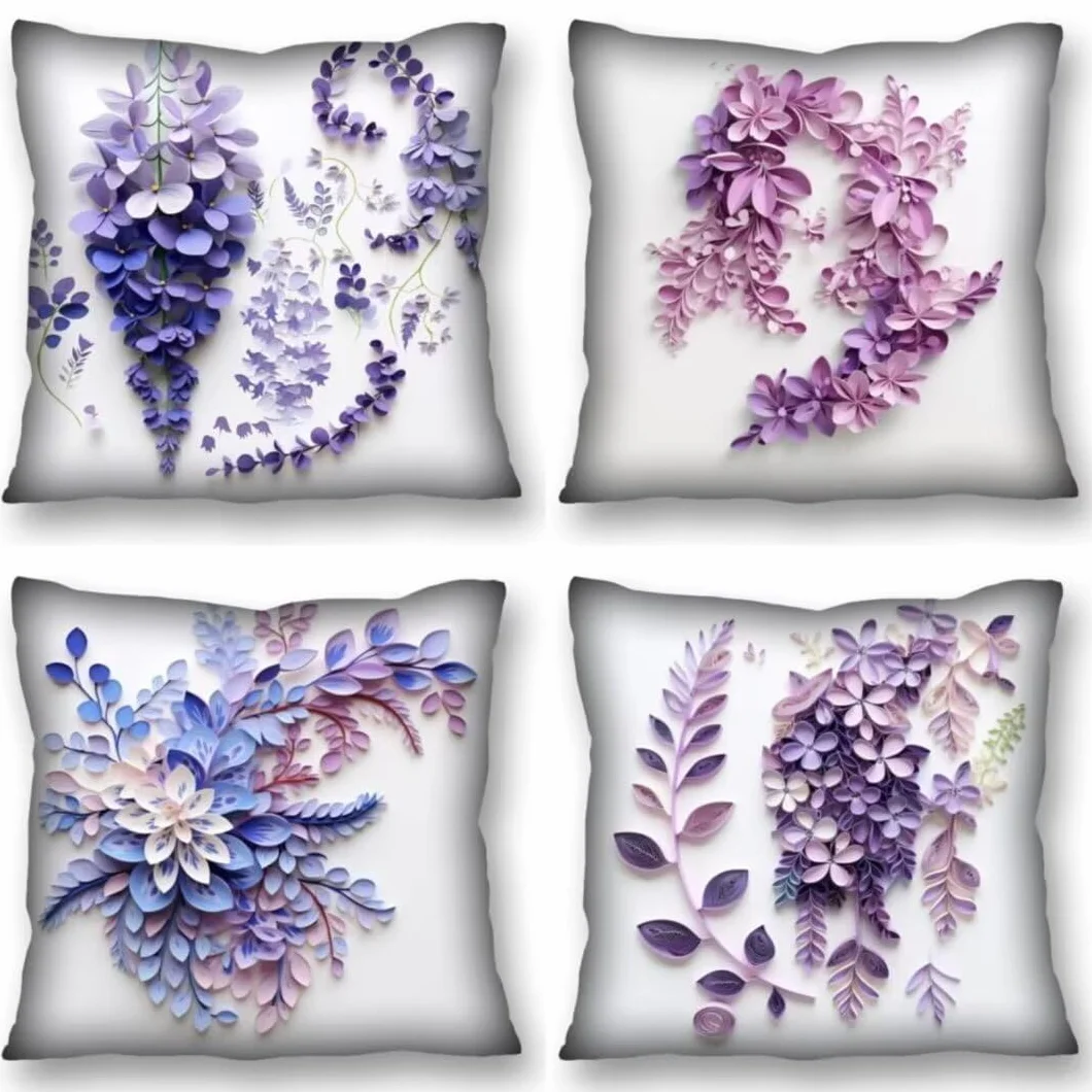 Juego de 4 Fundas de Cojines 70x70 cm Cojines Púrpura flor Funda Cojin Cuadrados de Lino Fundas Cojines Sofá Cojines Decorativos para Salón Sofá Dormitorio Coche Jardín Silla Decoración del Hogar