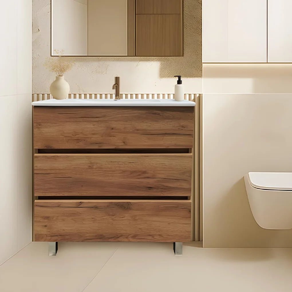 Mueble Baño con Lavabo 80 cm Compacto Preinstalado con Pie de Porcelana