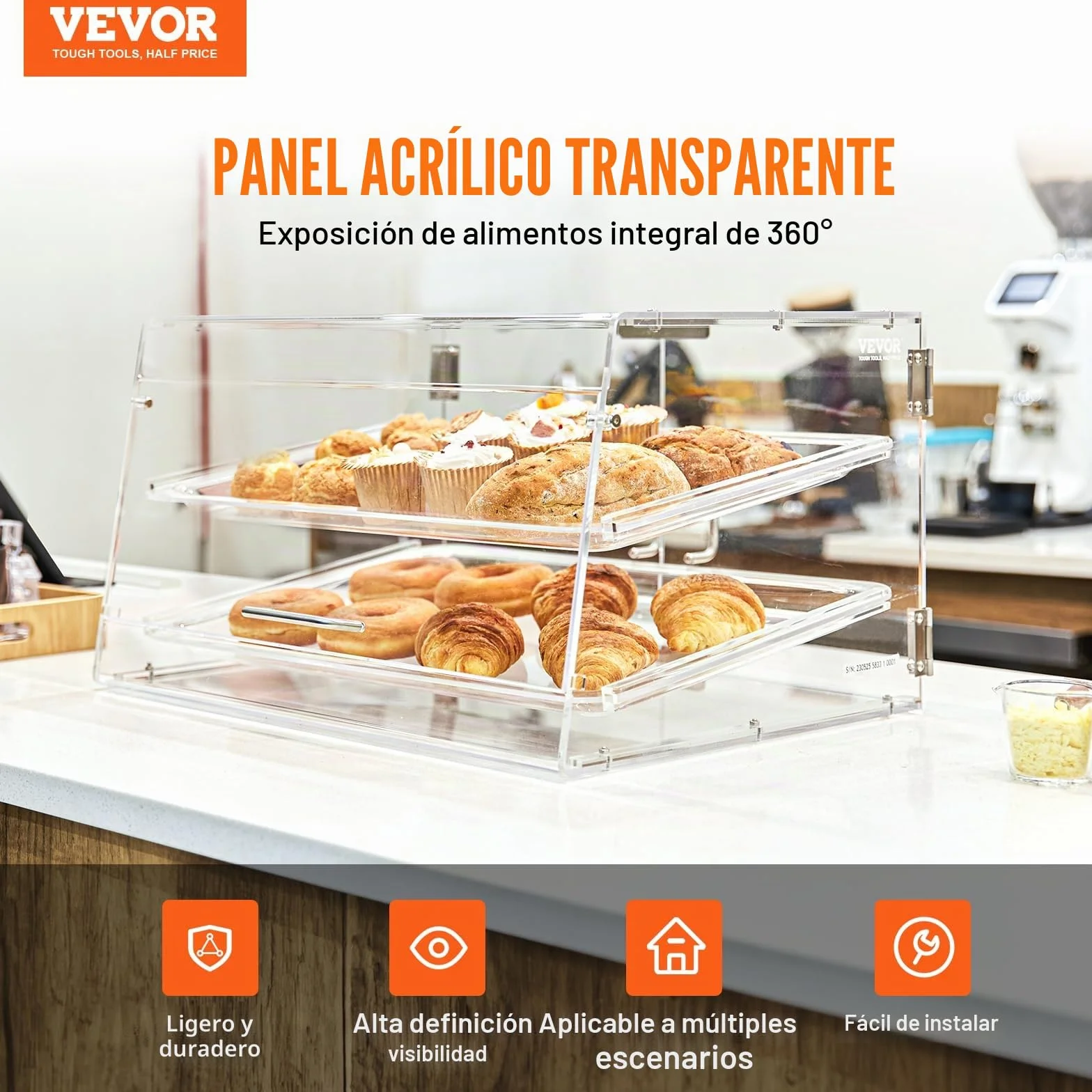 VEVOR Soporte de Exhibición de Pastelería de 2 Niveles Escaparate de Panadería de Acrílico Estante de Presentación de Pastelería Extraíble para Pan, Postre, Barra de Dulces, Cafetería, Restaurante