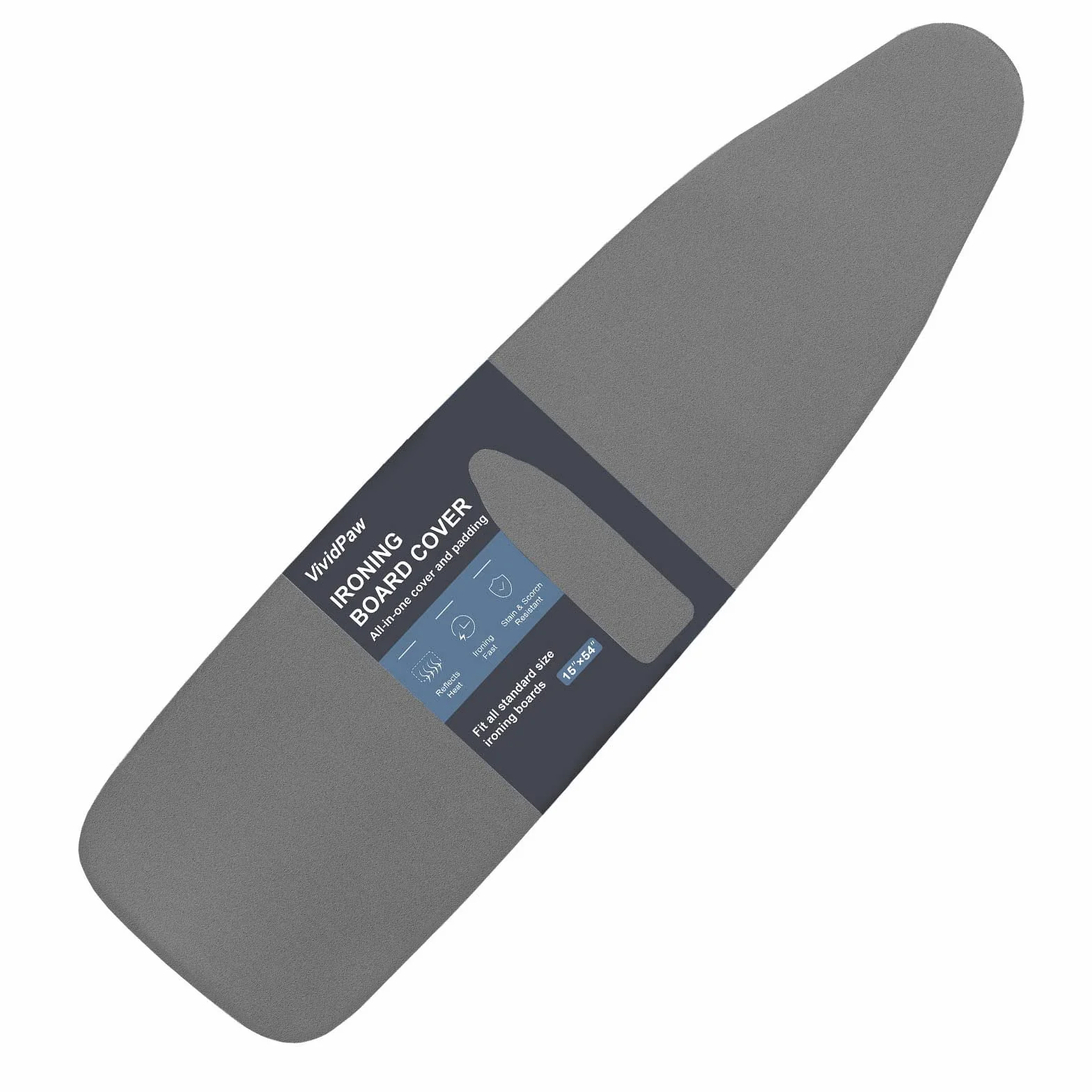 VividPaw Funda y almohadilla para tabla de planchar, tamaño estándar de 15 x 54 pulgadas, acolchado grueso, borde elástico, revestimiento de silicona, resistente a la abrasión y a las manchas,