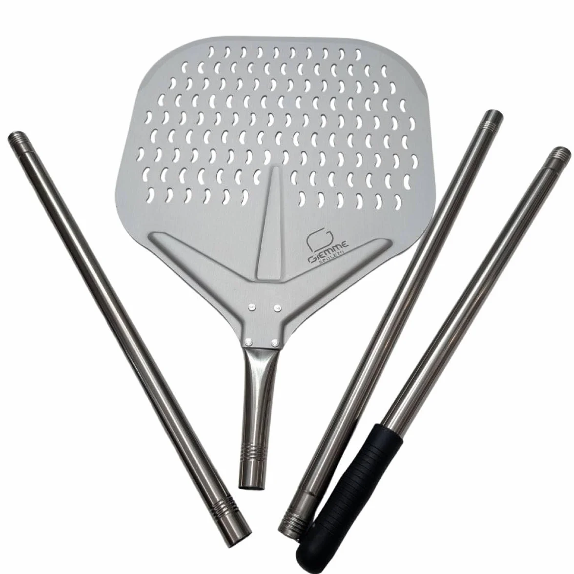 GIEMME Set de Palas para Pizza Desmontables - Aluminio Anodizado e Inox 18/10-4 Utensilios Profesionales con Mango Ajustable - 3 Longitudes - Ideal Horno de Leña