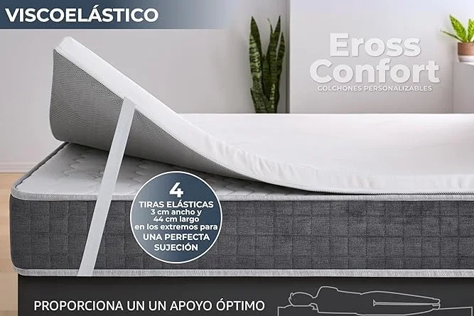 Topper 90x190 Cubre Colchon Desenfundable y Lavable. Núcleo Viscoelastica Máxima Calidad Adaptable, Antialérgico y Transpirable. Firmeza Media. Fabricación Propia. Moncel ErossConfort