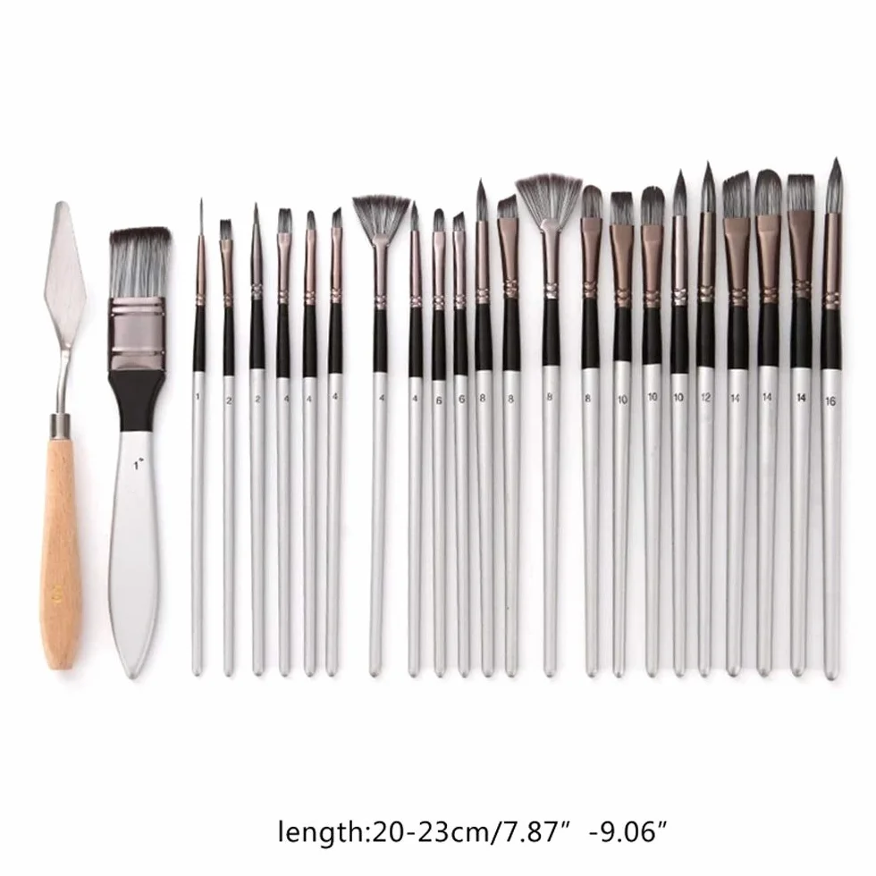 Pinceles, Juego de 24 Pinceles Planos de Nailon con Mango de Madera para Pintura al óleo y Acuarela, Materiales para Pintura artística y acrílica.