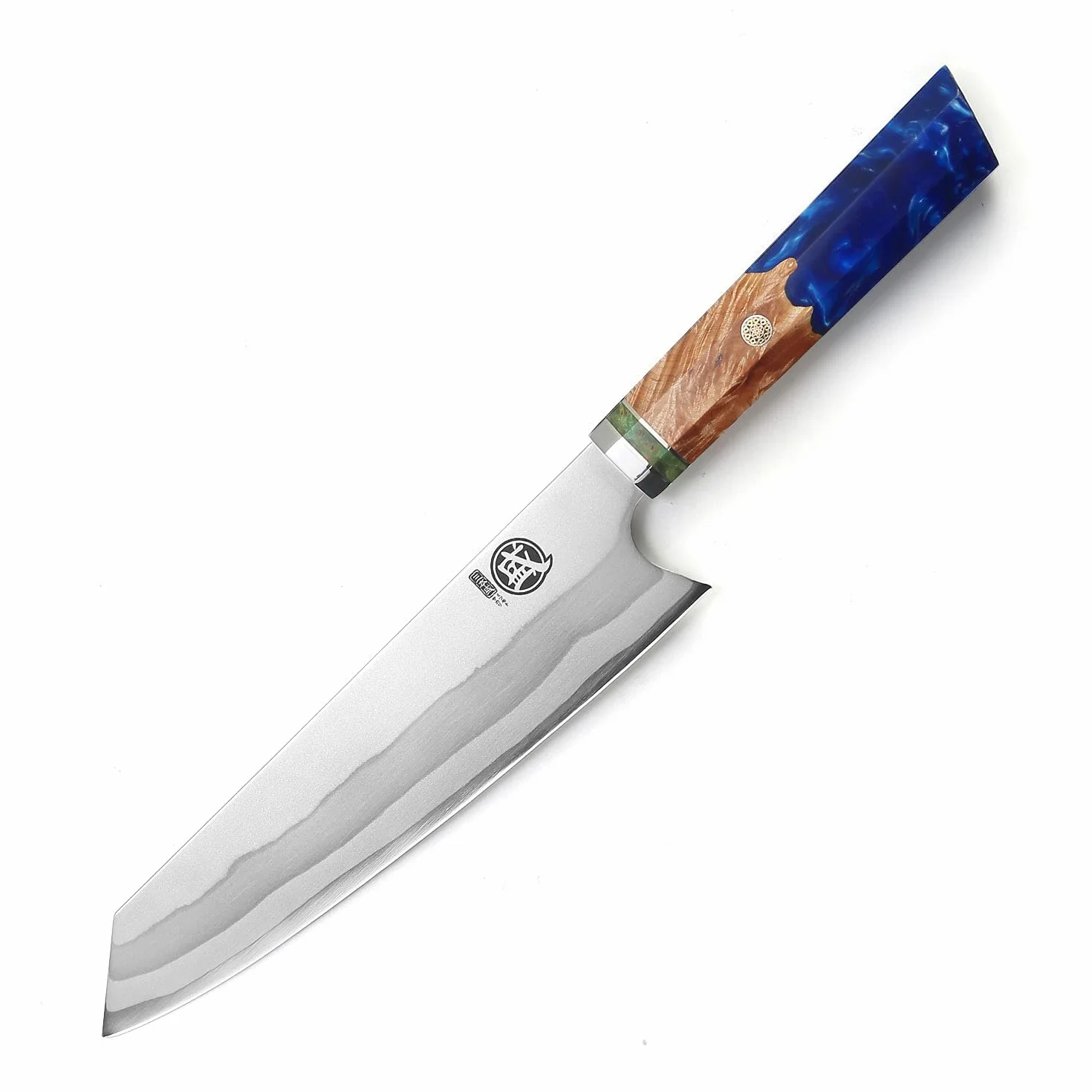 MITSUMOTO SAKARI Cuchillos Cocina Profesional 440C Damasco, Cuchillos Japoneses de Damasco de 7 Capas, 21 cm Cuchillos Cocina Kiritsuke Forjado a Mano (Mango de Granada Azul y Caja de Regalo）