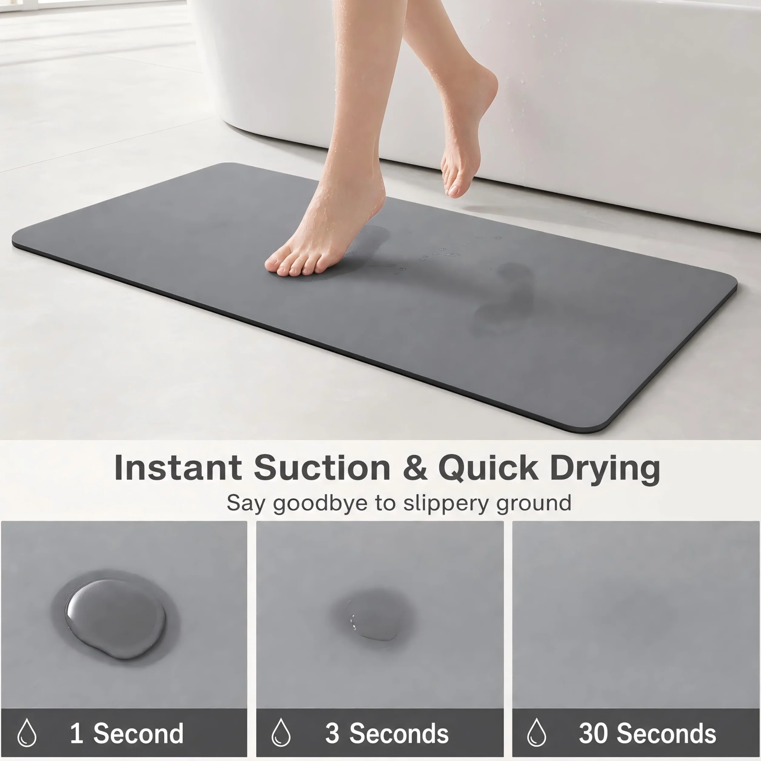 Alfombra Diatomita Baño 40×60 Antideslizante Absorbente Piedra Gris Oscuro