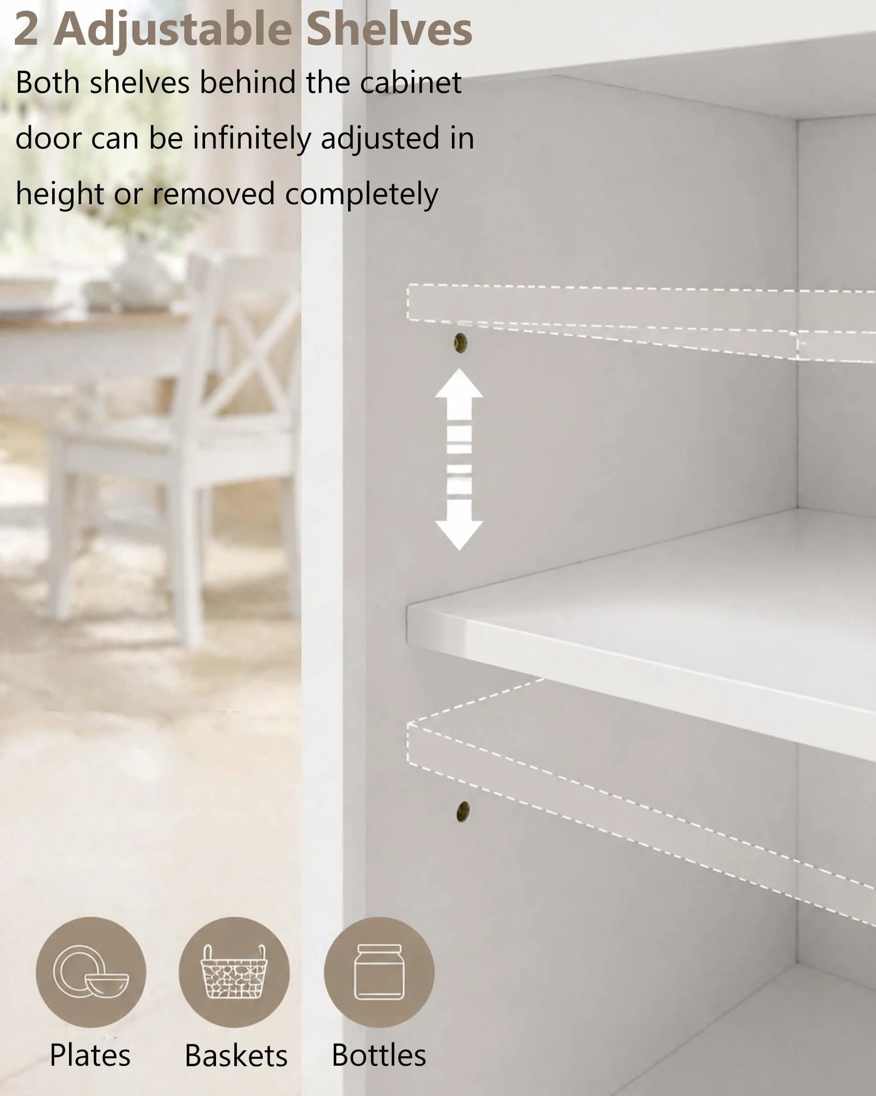 Aparador Blanco de Cocina, Mueble Auxiliar Moderno con Puertas de Vidrio y Alacena Grande con Cajones para Salón o Comedor 140x40x90.7cm