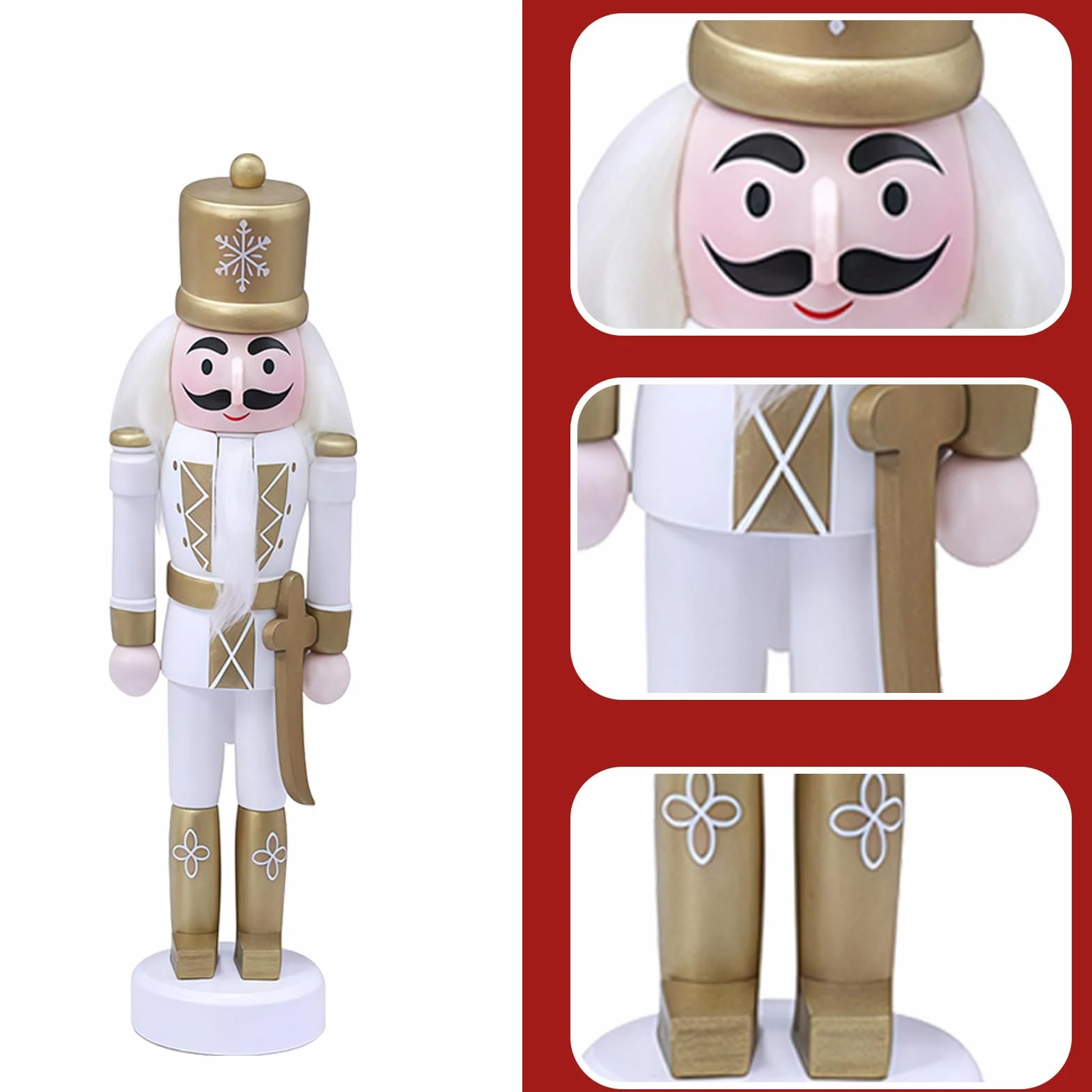 Mini Muñeco Títere Colgante Soldado Rompecabezas Navideño Madera Dorada 13 cm, Decoraciones Navideñas