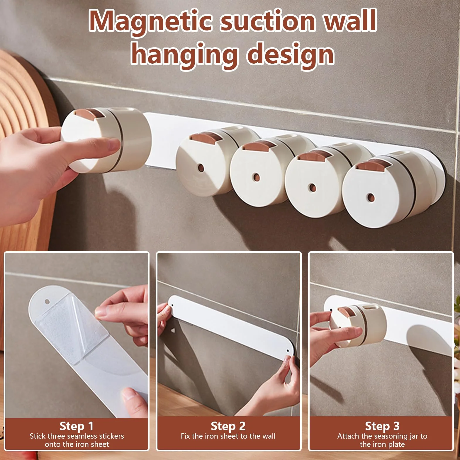 Juego de tarros magnéticos para especias con soporte, 6 recipientes de aromaterapia sin olor para organización de cocina, dispensadores de condimentos de fácil acceso, solución de almacenamiento