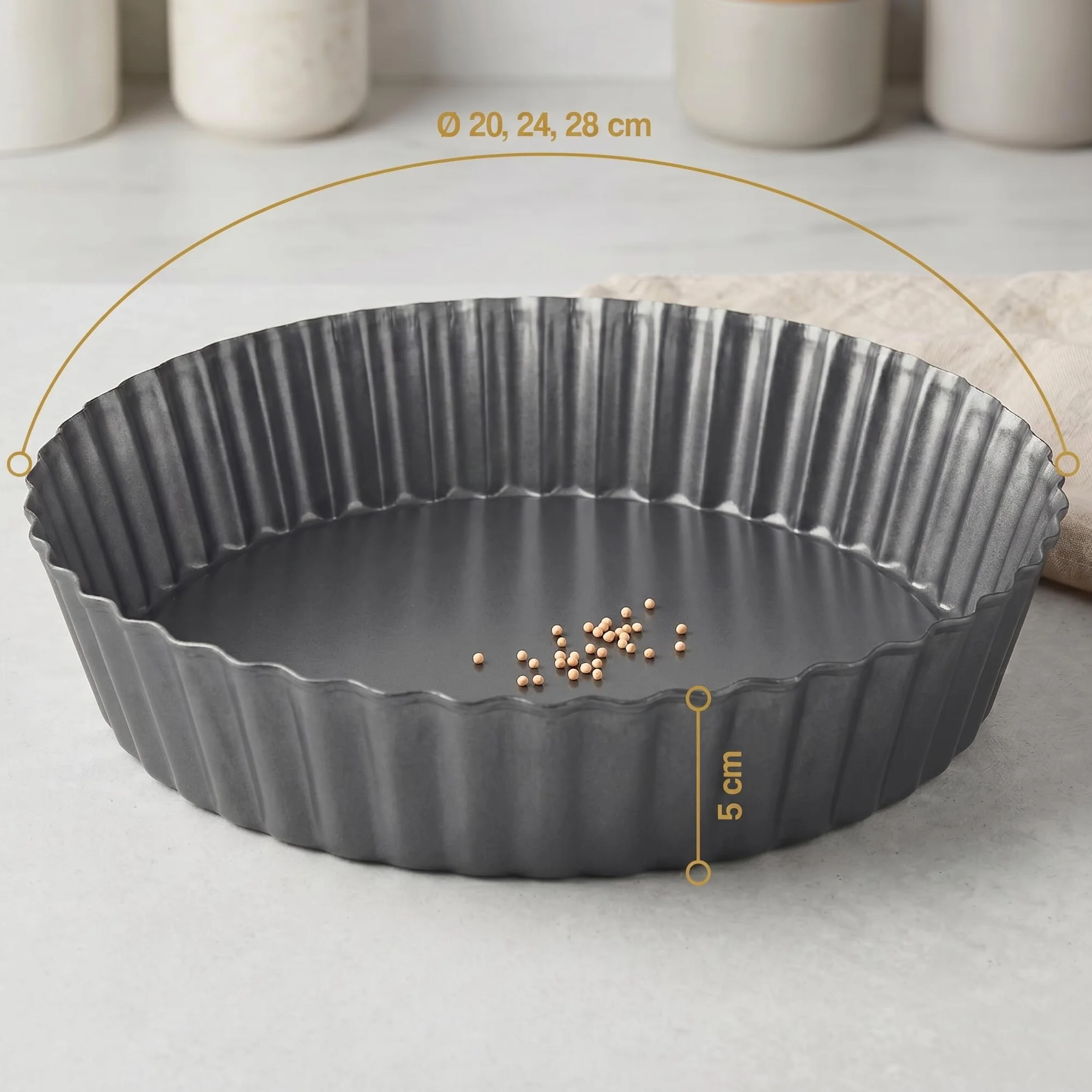 MGE Set 3 Quiche Moldes Desmontables Antiadherentes 20 24 28 cm Tartas