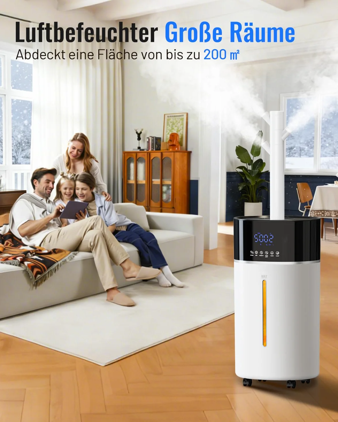 Humidificador para habitaciones grandes, 18 L, tecnología de niebla fría y caliente, color blanco