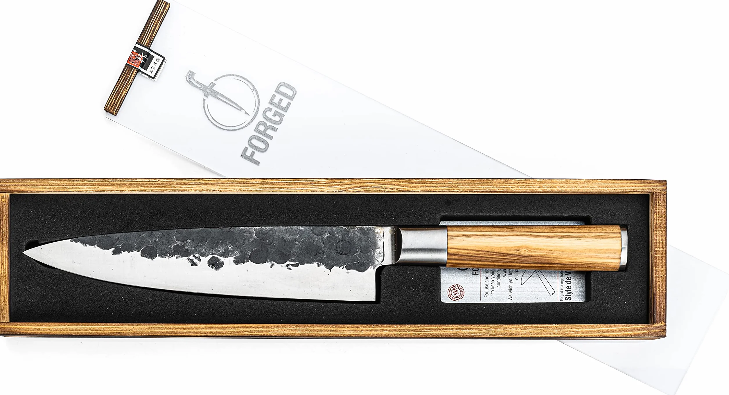 Forged Olive - Cuchillo de cocina (20 cm, hecho a mano, en caja de madera)