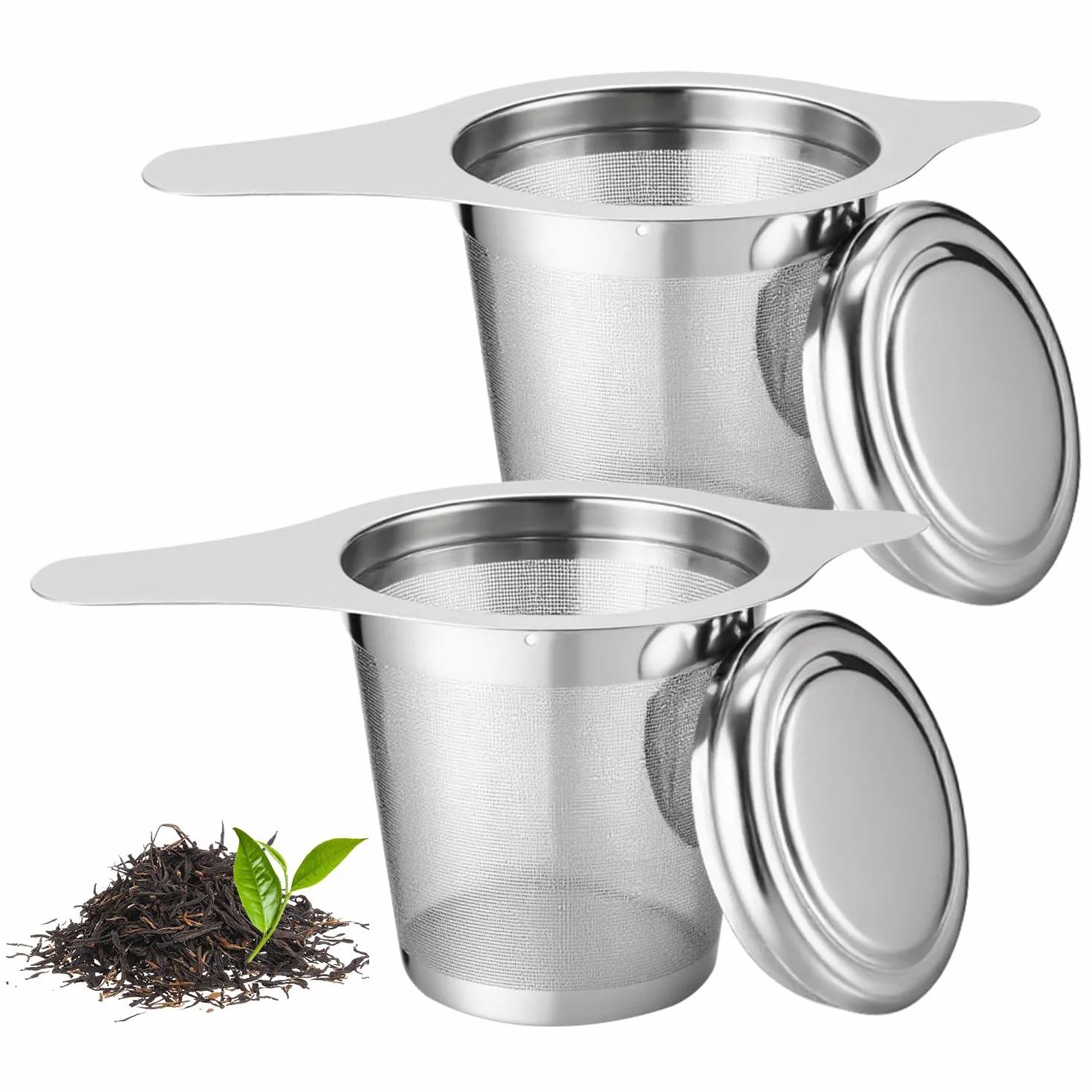 2 Piezas Colador de Té de Acero Inoxidable 304, Coladores de té para té suelto, Colador Te con Tapa, Reutilizable de Malla Extra Fina Filtro de Té para Tazas, Tetera, Café Ollas, Cuencos de Té