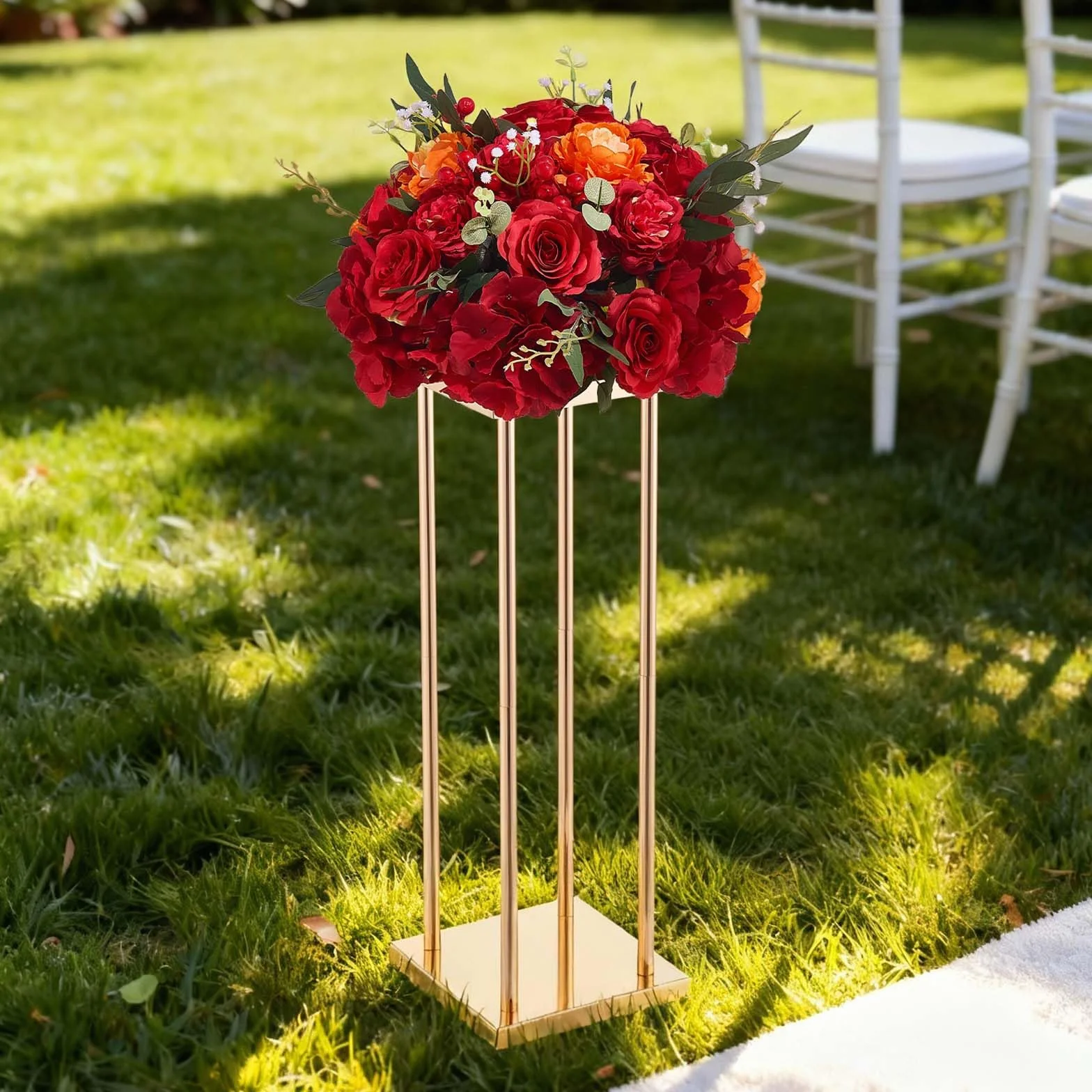 VEVOR Soporte Floral para Bodas, en Forma de Columna, con Laminado Metálico, Ideal para Bodas, Fiestas, Cumpleaños y el Hogar, Soportes Dorados Francés para Centros de Mesa, 200 x 200 x 600 mm, 10 uds