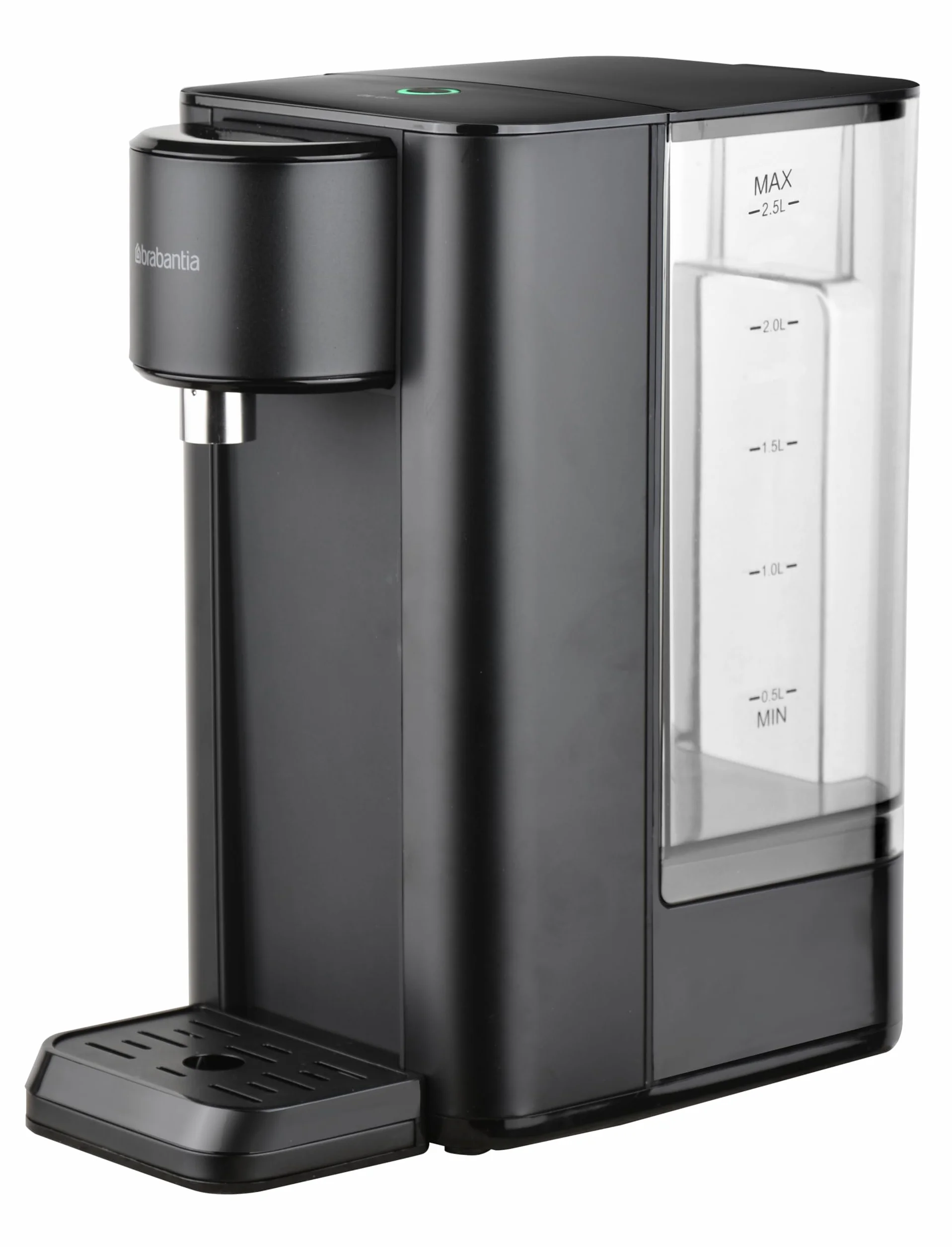 Brabantia Dispensador de agua caliente, depósito de 2.5 litros, 100℃, Depósito de agua desmontable, hervidor instantáneo, negro, BBEK1103