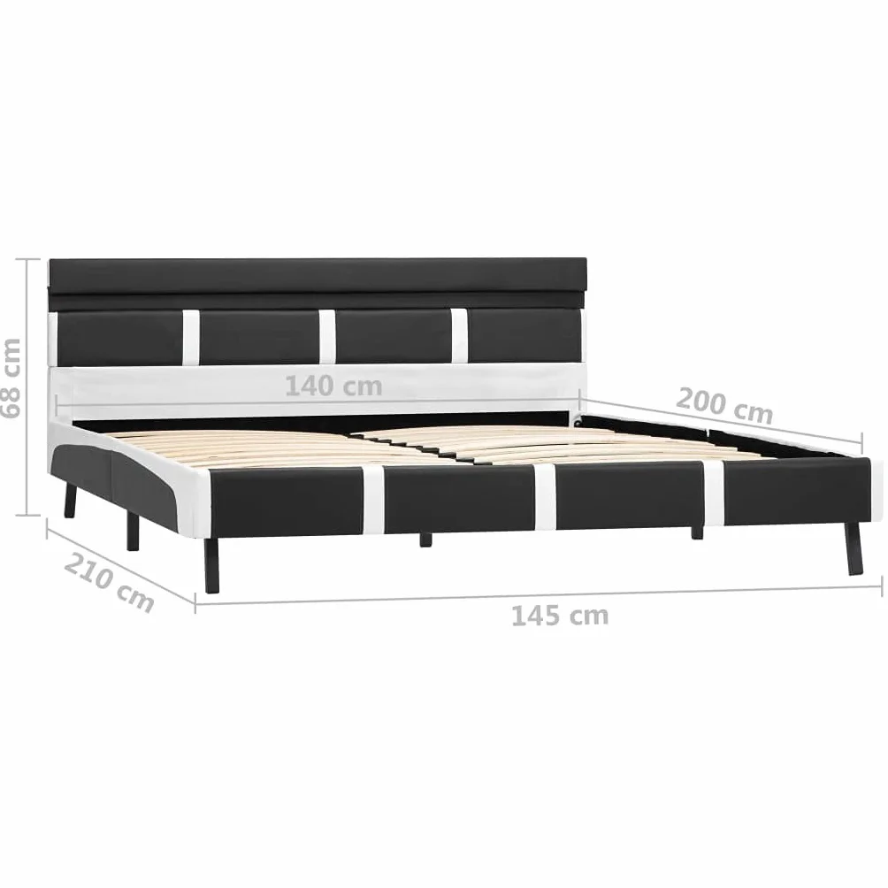 Estructura de cama con LED y piel sintética, 140 x 200 cm, moderna, color gris y blanco, para jóvenes y dormitorios