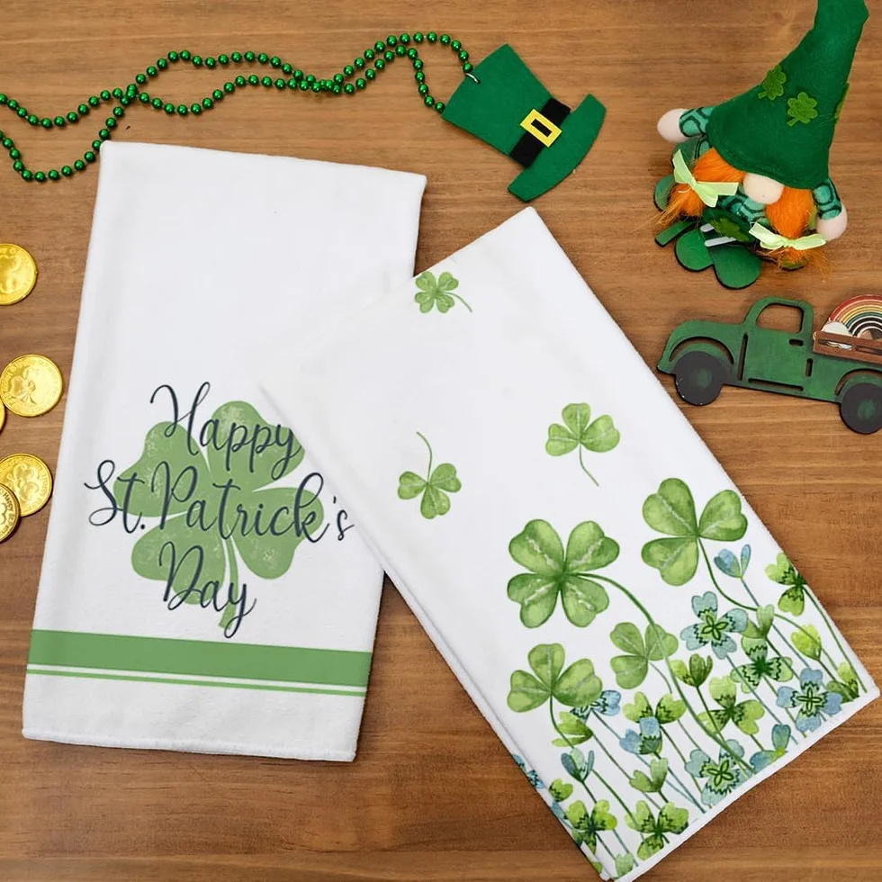 ARKENY Juego de 2 toallas de cocina con rayas verdes para el día de San Patricio, decoración del hogar, paño de secado de barra ultra absorbente, 18 x 26 pulgadas