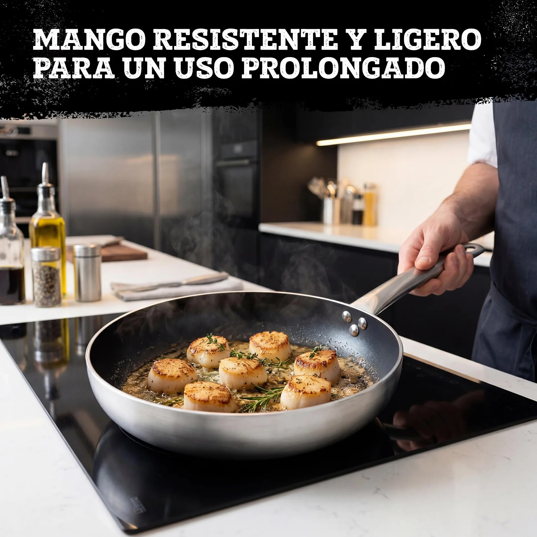 FMprofessional Sartén Profunda Antiadherente 32 cm, Revestimiento Antiadherente ILAG Essential Doble Capa, Alta Conductividad Térmica, Ligera y Resistente a la Corrosión, 32x7,8 cm, 1 ud