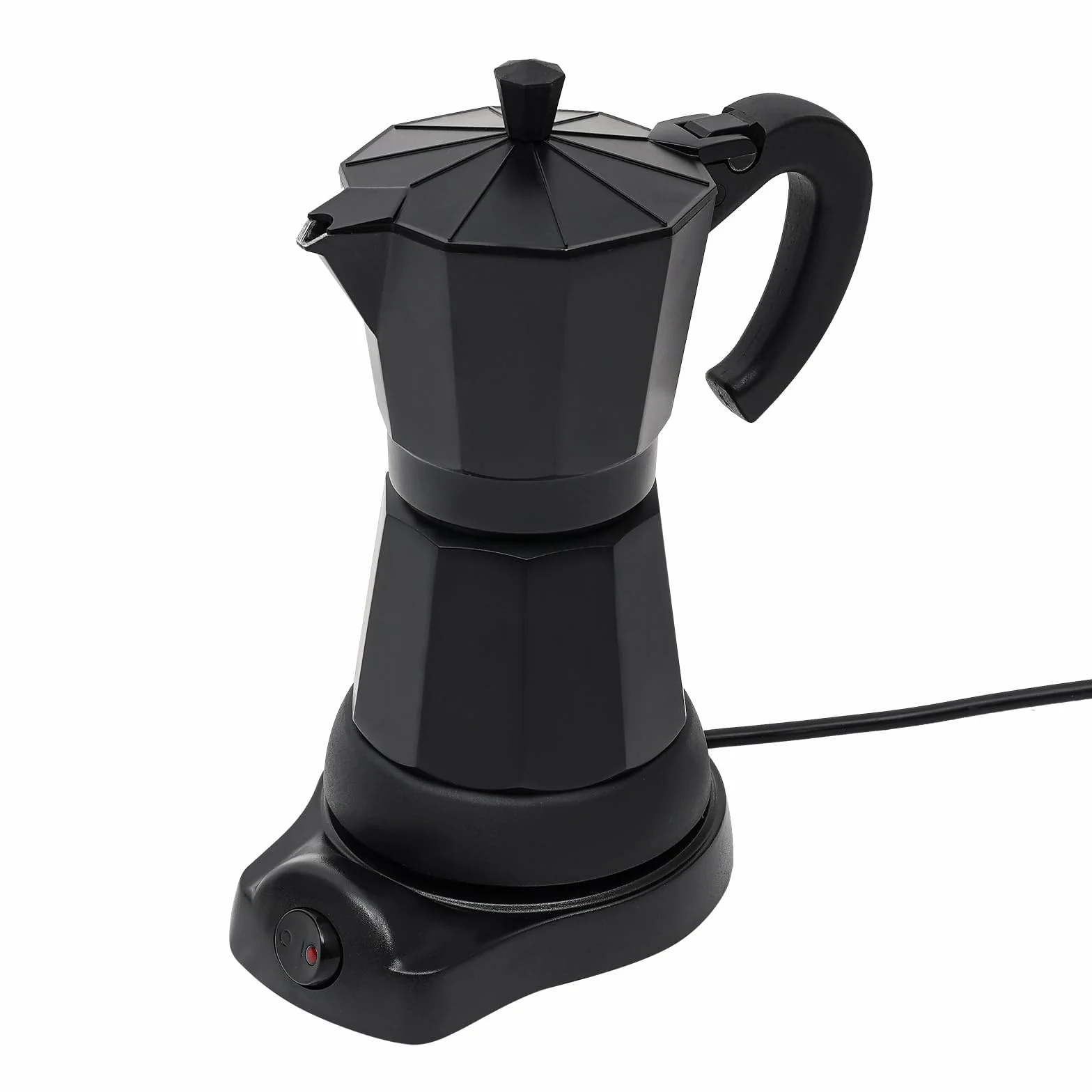 Cafetera eléctrica moka de 480 W, 300 ml, cafetera espresso para 6 tazas, moderna cafetera de aluminio negro para amantes del café