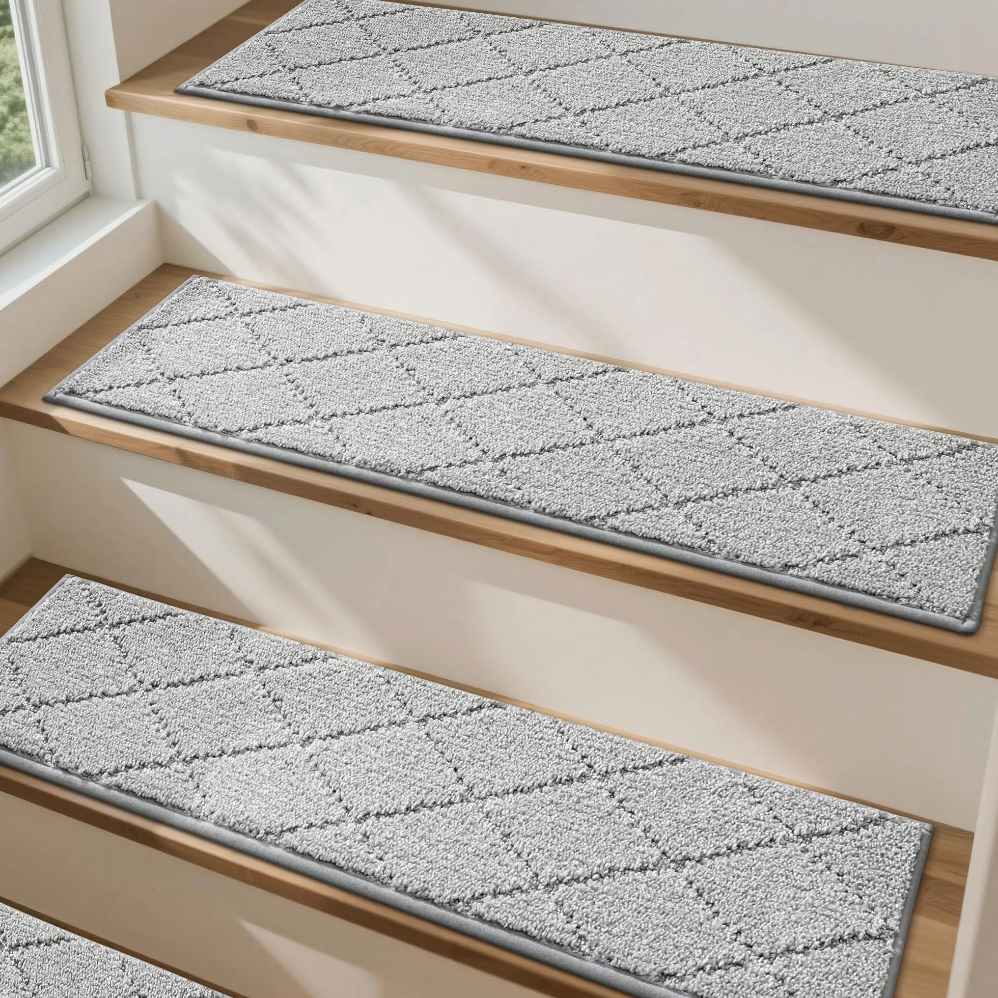 COSY HOMEER Alfombrillas para escalones interiores, 70 x 22 cm, 15 unidades, autoadhesivas, alfombra para escaleras antideslizantes, parte trasera de elastómero termoplástico, lavables a máquina, 100%