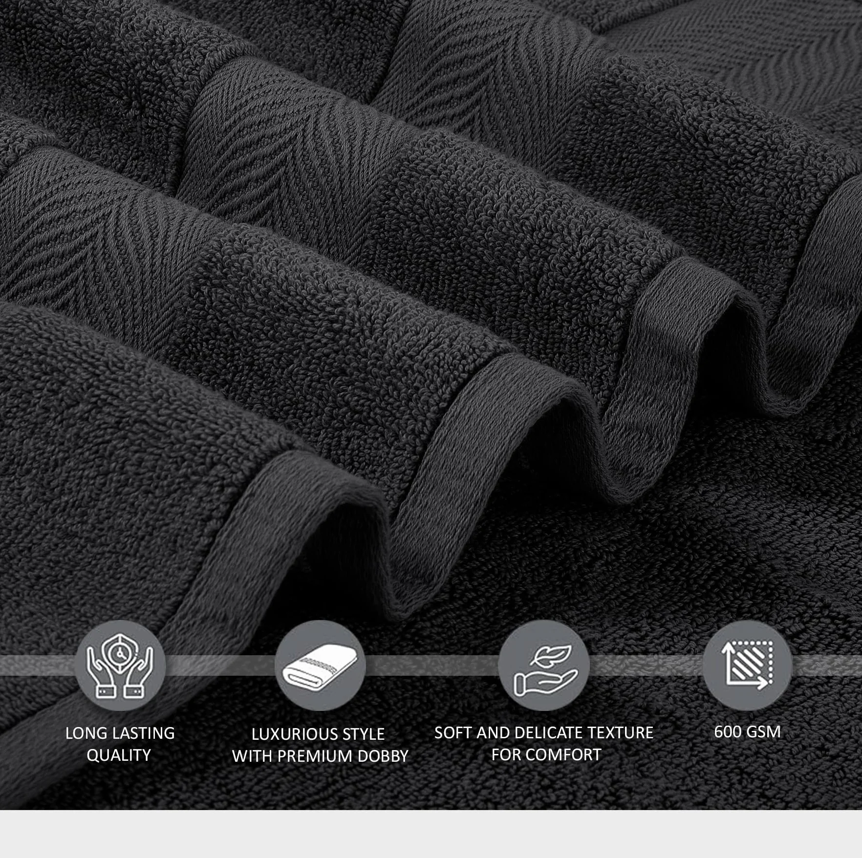 Oakias Juego de 8 toallas de color gris oscuro de 600 g/m², 2 toallas de baño, 2 toallas de mano y 4 paños de baño, altamente absorbentes