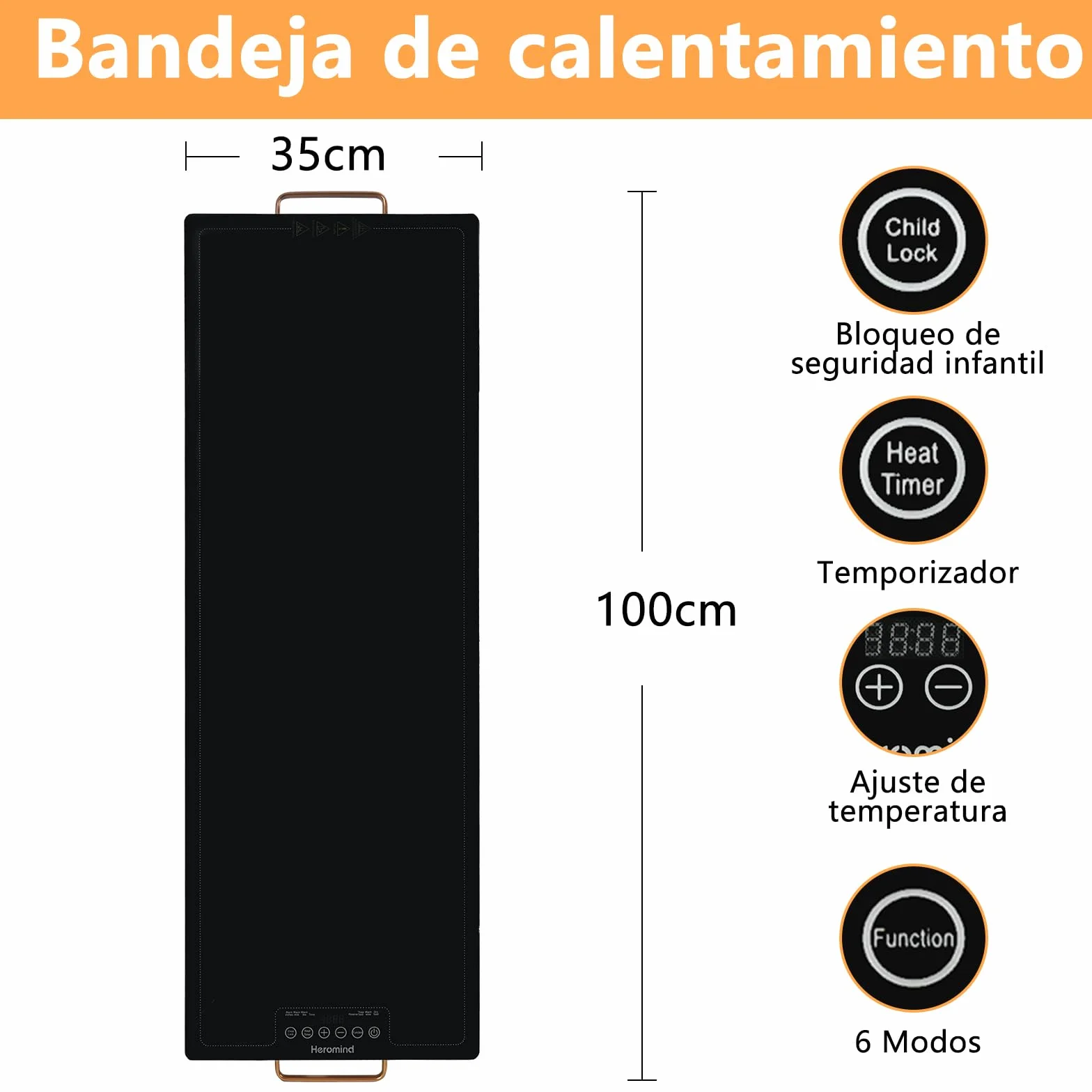 Bandeja de Calentamiento Eléctrico, 100x35cm, 450W Plato Calefactor para Comidas, Mantiene Calientes Platos y Bebidas, Ideal para Restaurantes, Hogar y Buffets