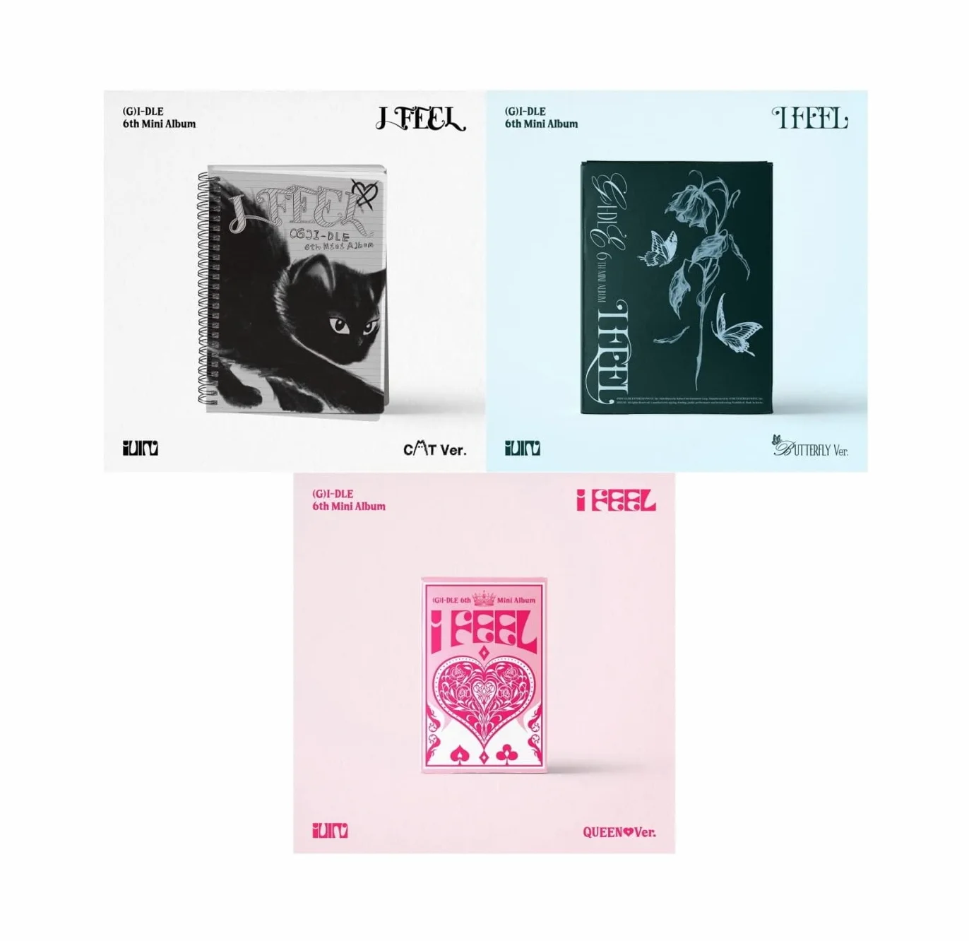 (G) I-DLE - I Feel (6º mini álbum) CD + beneficio de pedido anticipado + póster plegado (mariposa ver, 1 póster plegado)