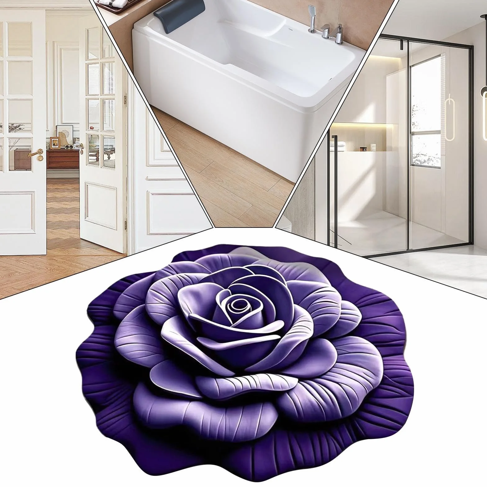 Alfombra de Baño Antideslizante Alfombra De Ducha Con Diseño Floral 3D | Felpudo Reutilizable para Entrada Pasillos Puertas