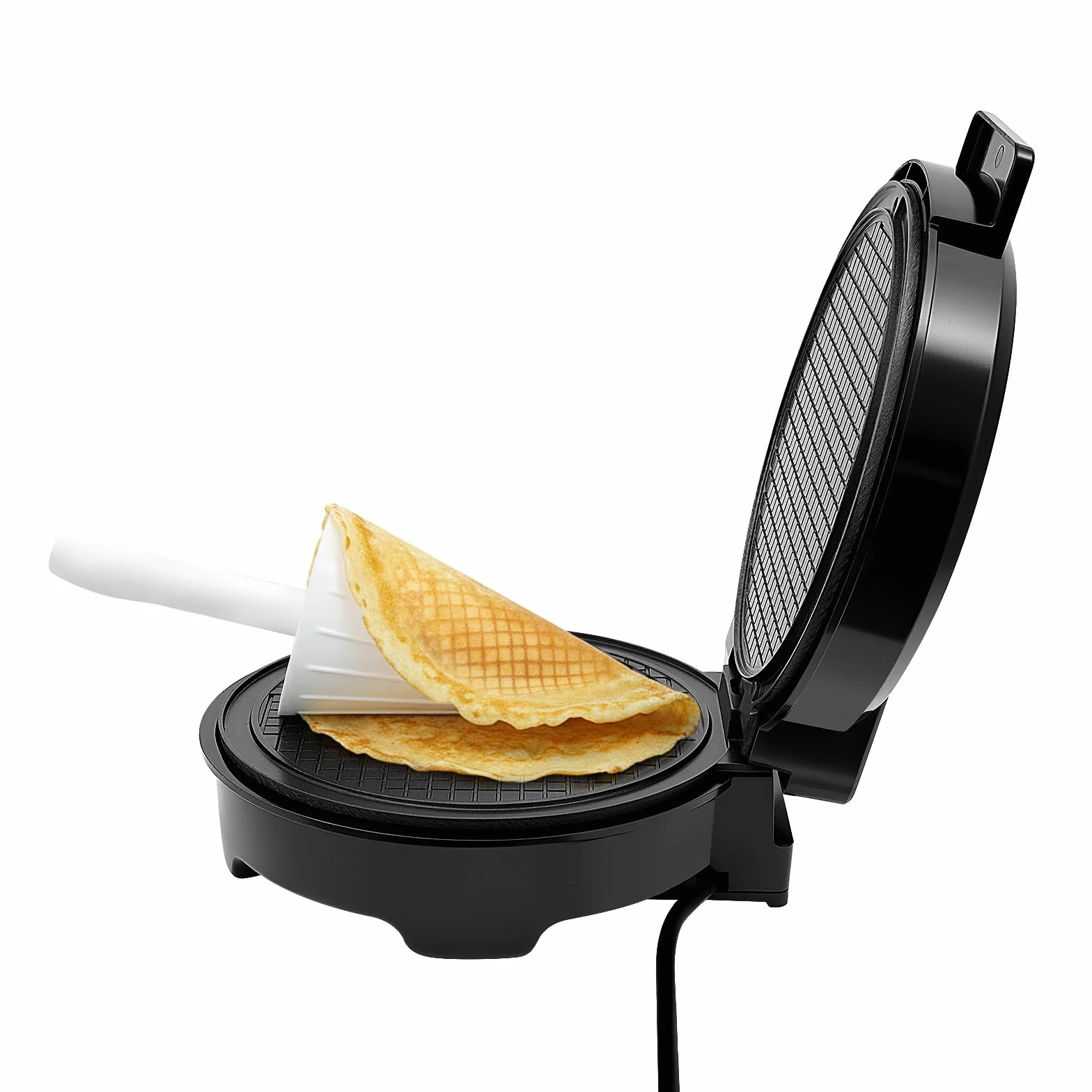 Máquina de conos de hielo de 1200 W, máquina de conos, helado, placa para obleas con termostato ajustable, 150-200 °C, revestimiento antiadherente y doble calefacción