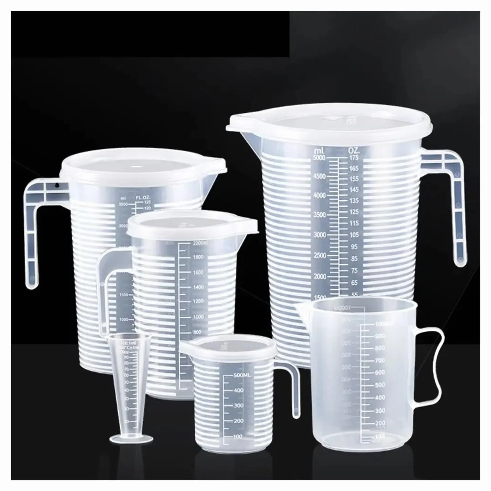Vaso medidor graduado de plástico transparente con tapa, vaso mezclador de gran capacidad for uso en cocina y laboratorio, 1 ud.(5000ml)